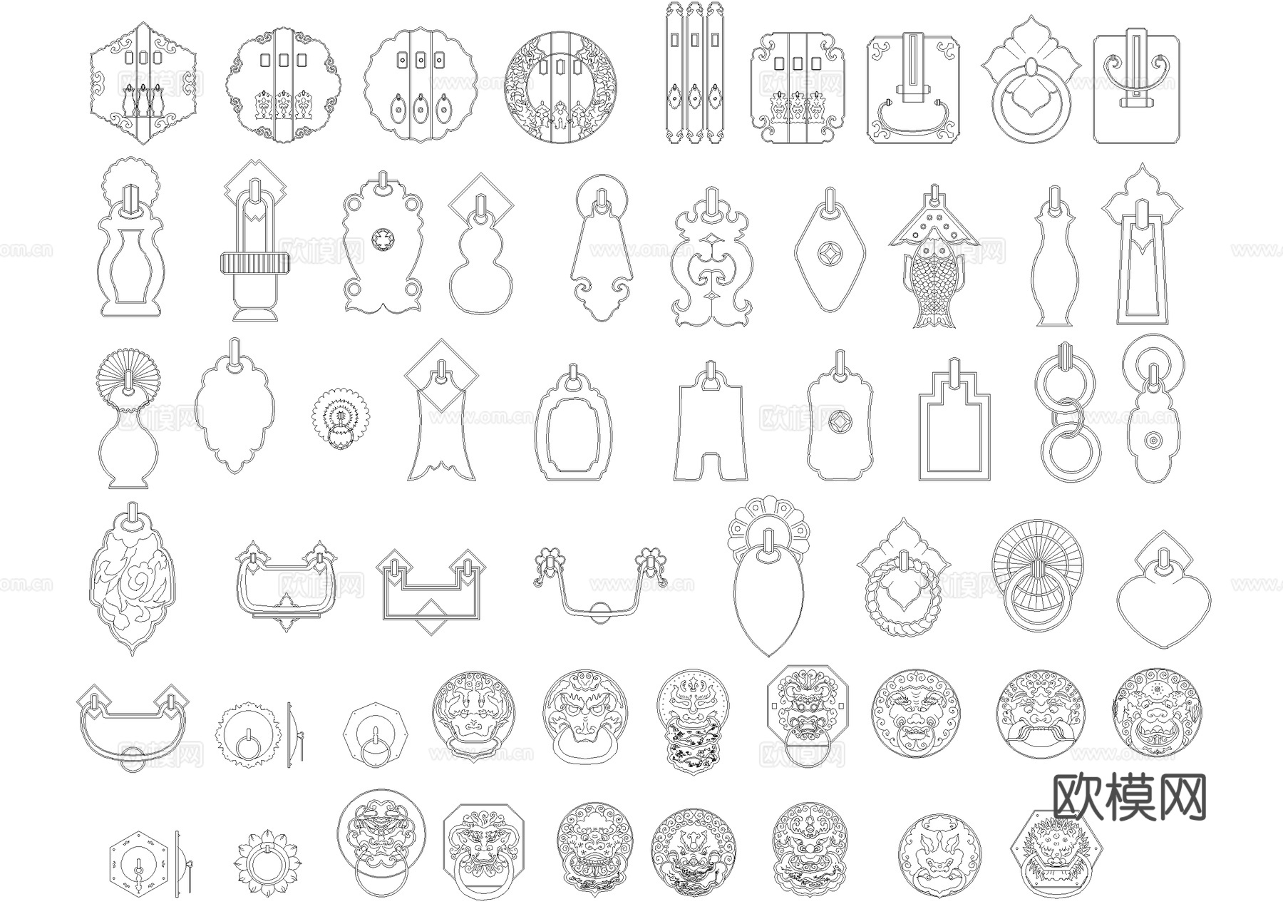 中式 门叩 门环 门把手 铺首 响器 CAD施工图cad施工图下载