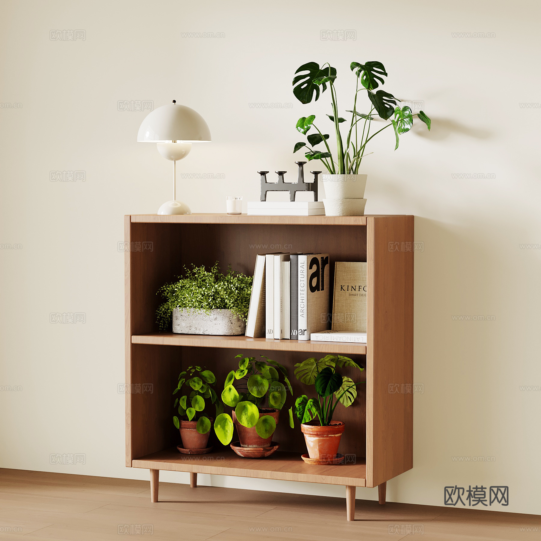 现代中古花架 置物架 绿植su模型