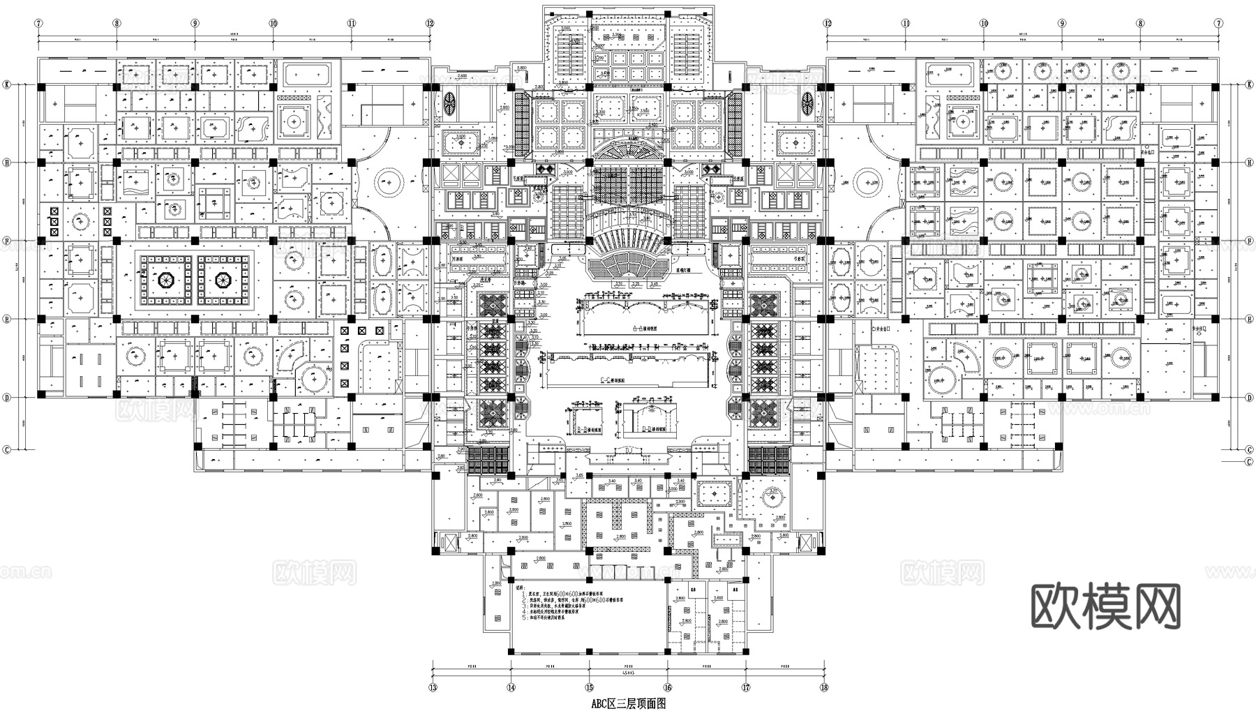 酒店娱乐城平顶面舞池舞厅舞台游泳池KTV饭厅棋牌室宴会厅包厢cad施工图下载（渲染图3）