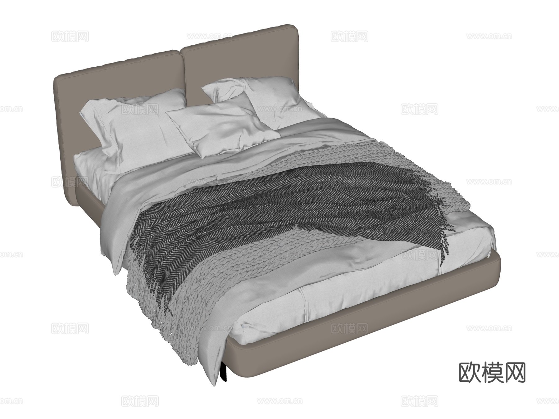 床 双人床 现代床su模型下载（渲染图2）