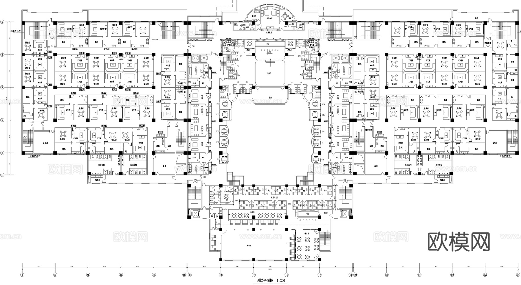 酒店娱乐城平顶面舞池舞厅舞台游泳池KTV饭厅棋牌室宴会厅包厢cad施工图下载（渲染图2）