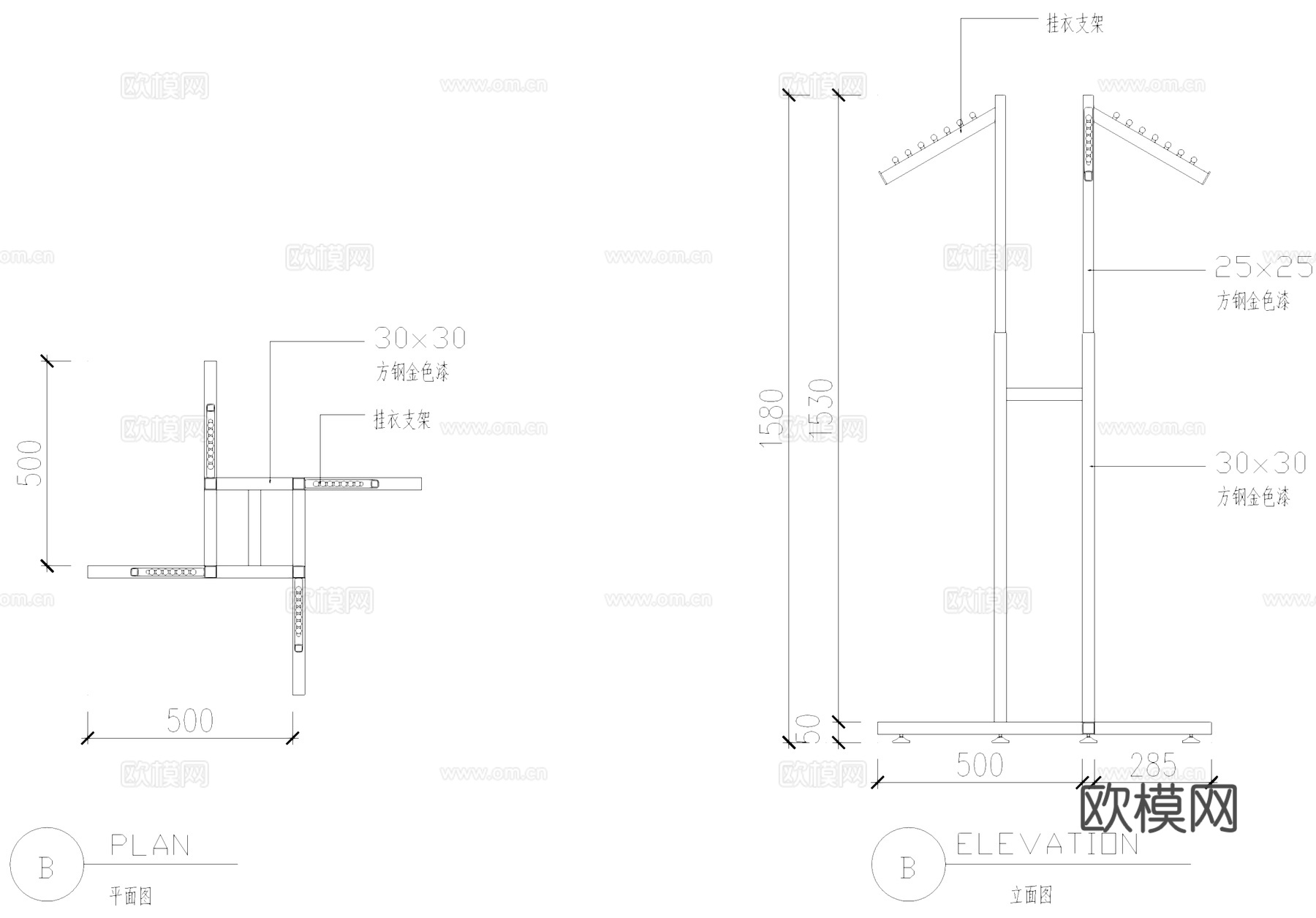 服装店衣架挂衣杆大样详图CAD施工图cad施工图cad施工图