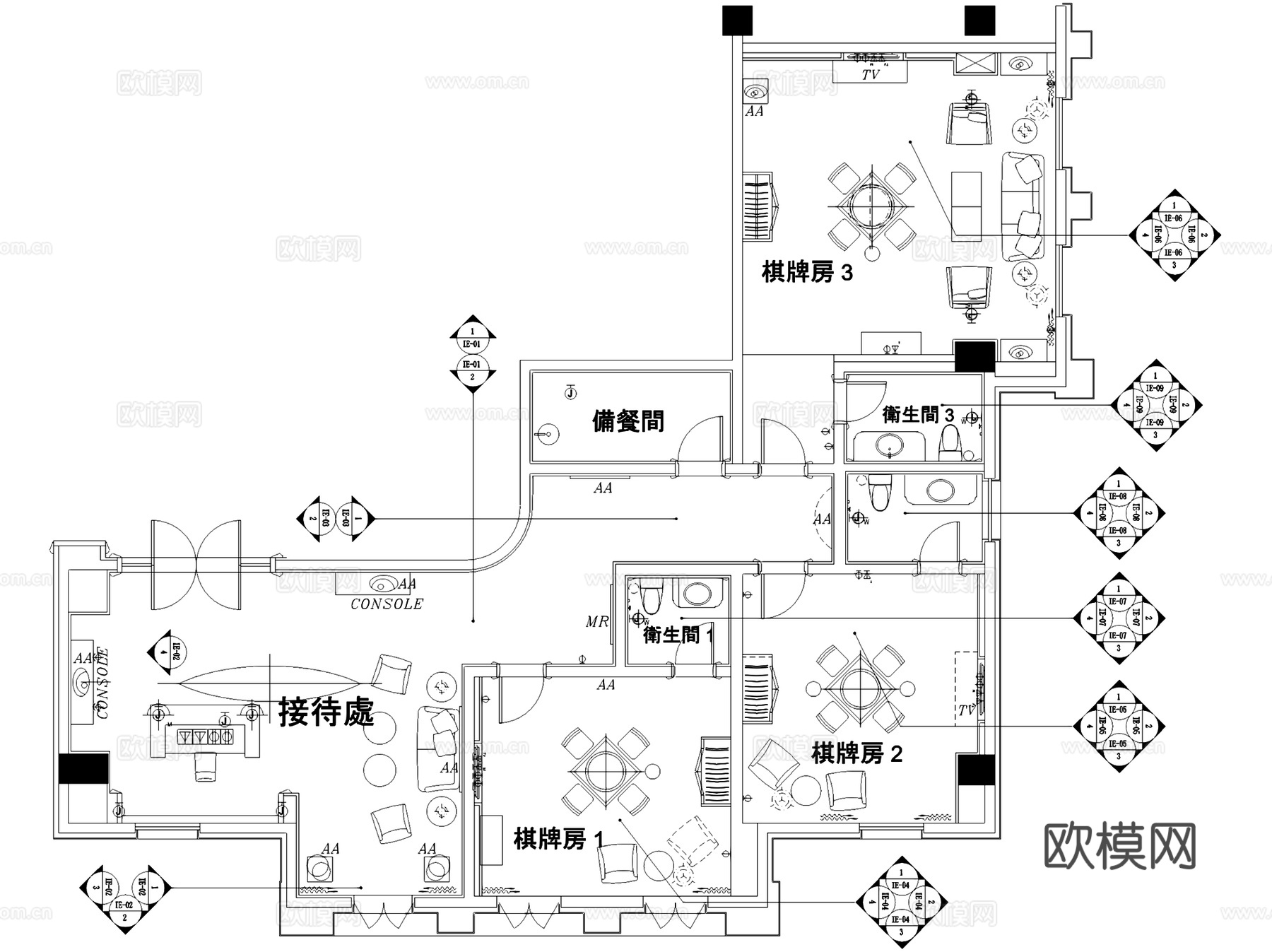 湘湖壹号会所室内工装CAD施工图cad施工图