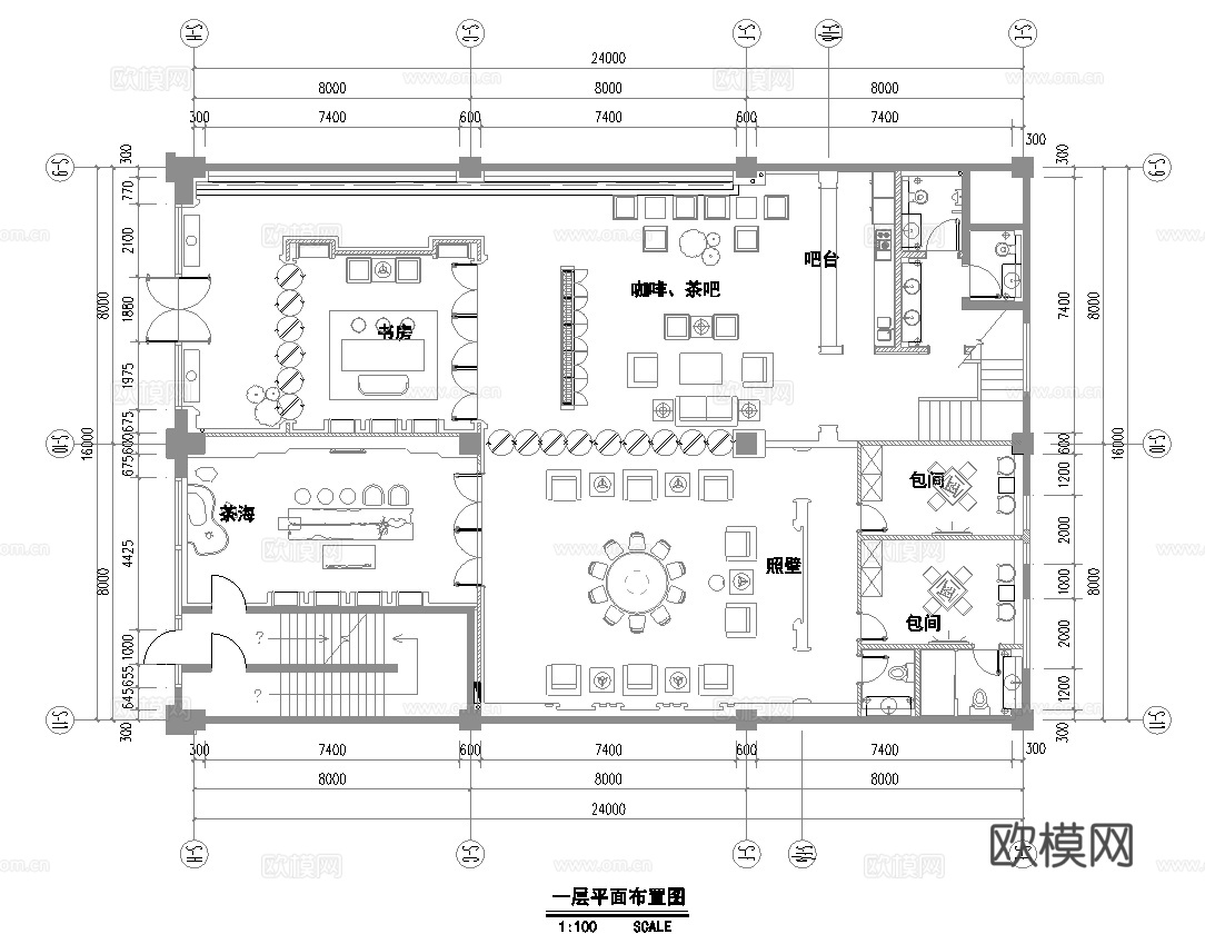 800平茶楼会所   最新平面施工图合集cad施工图