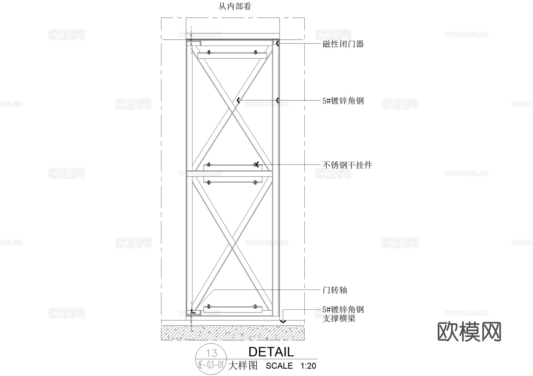 隐形门节点 石材暗门 防火门 CAD施工图cad施工图下载（渲染图4）