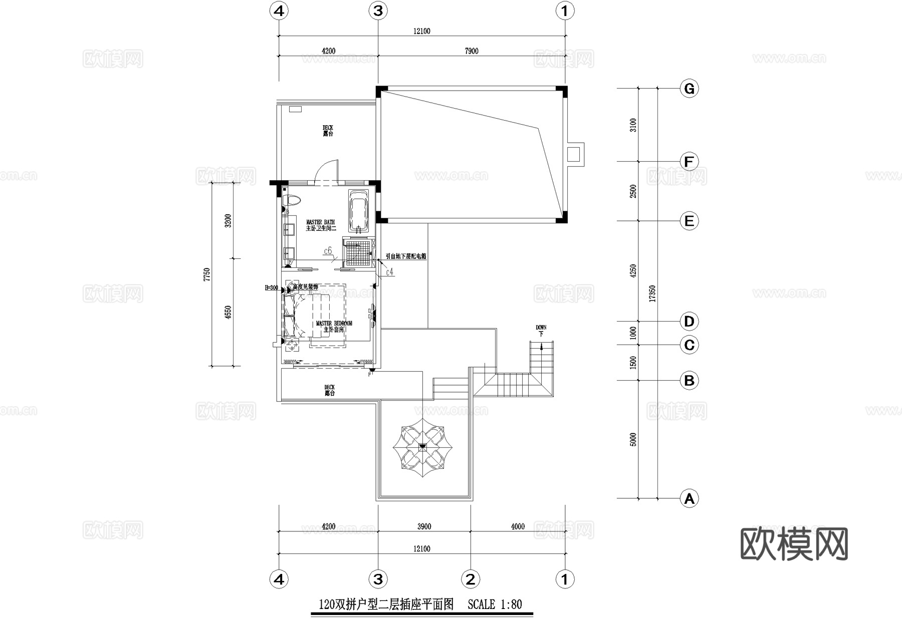 二层双拼别墅电气图弱电图照明插座平面图配电箱系统图CADcad施工图下载（渲染图6）