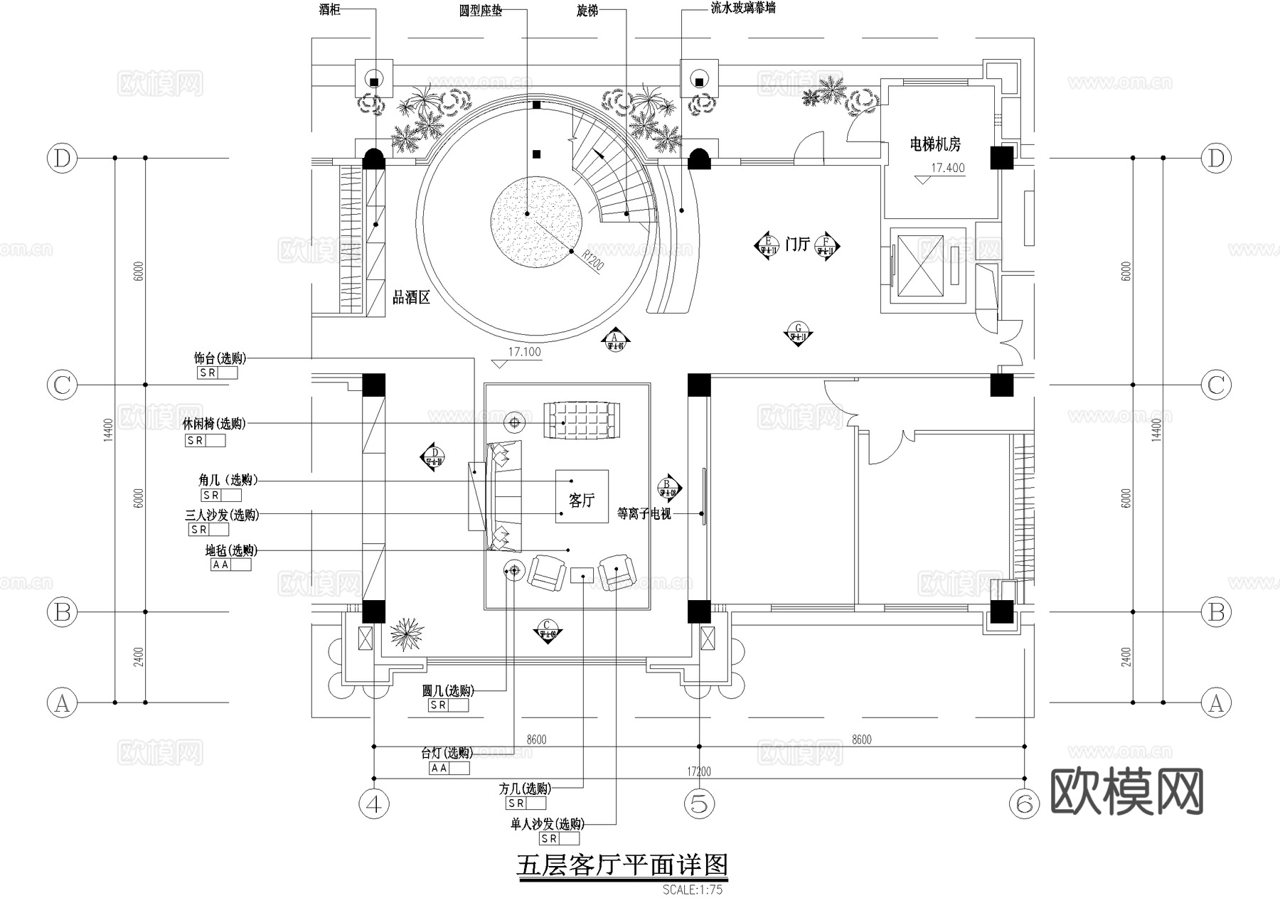别墅客厅 挑空 过厅 CAD施工图cad施工图