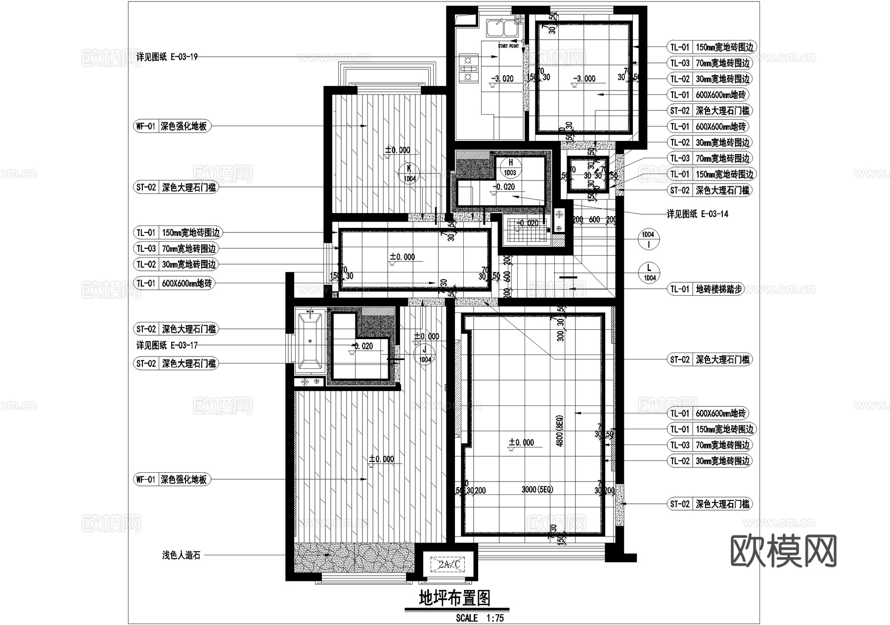 复式 样板间 平面布置图 吊顶图 地坪图 CAD施工图cad施工图