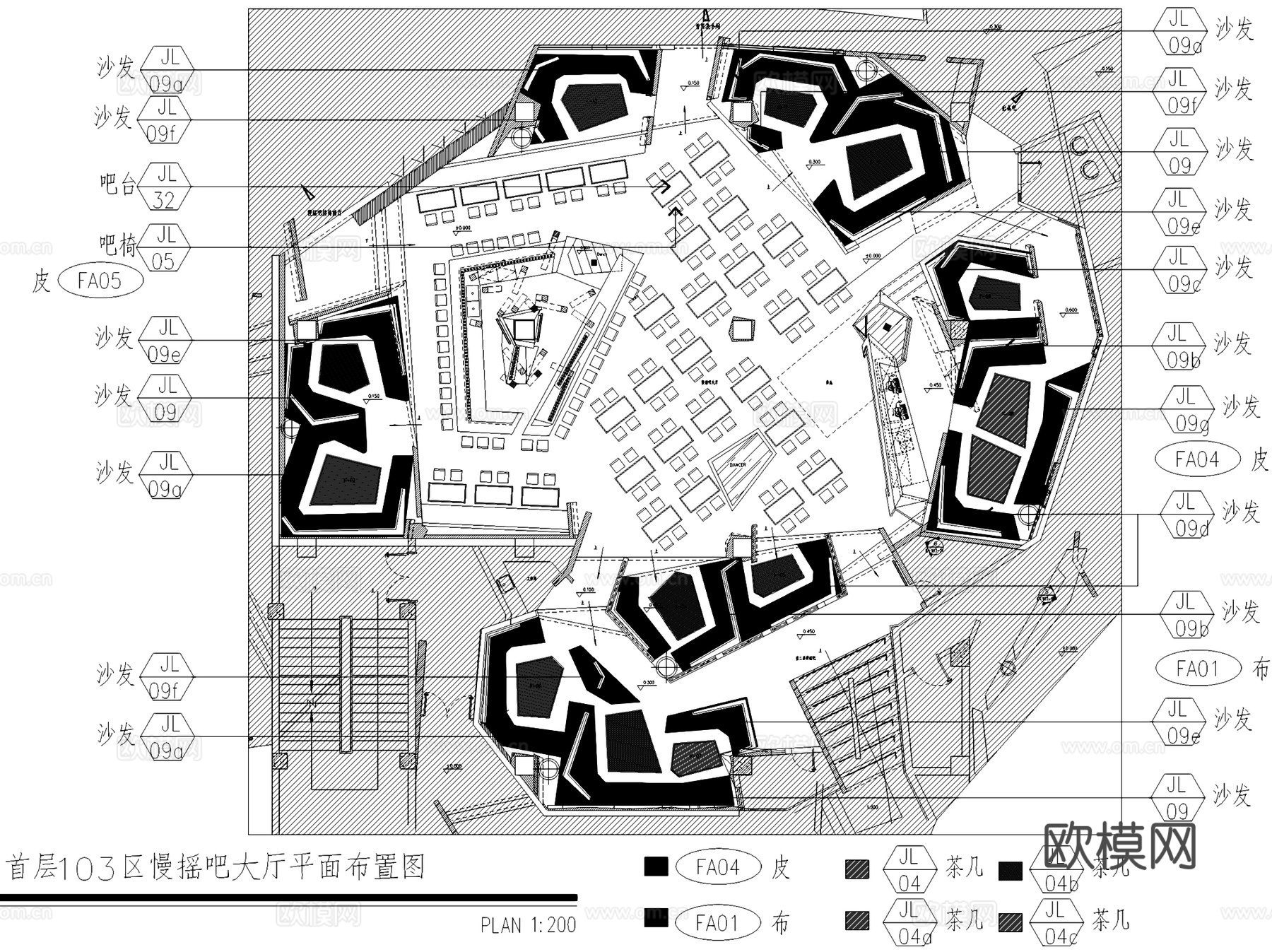 晋城方程9+1酒吧舞厅KTV室内工装CAD施工图cad施工图