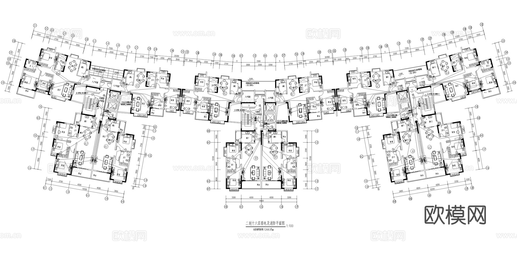 医院宿舍 建筑电气 弱电图 系统图 基础接地防雷消防 CADcad施工图下载（渲染图8）