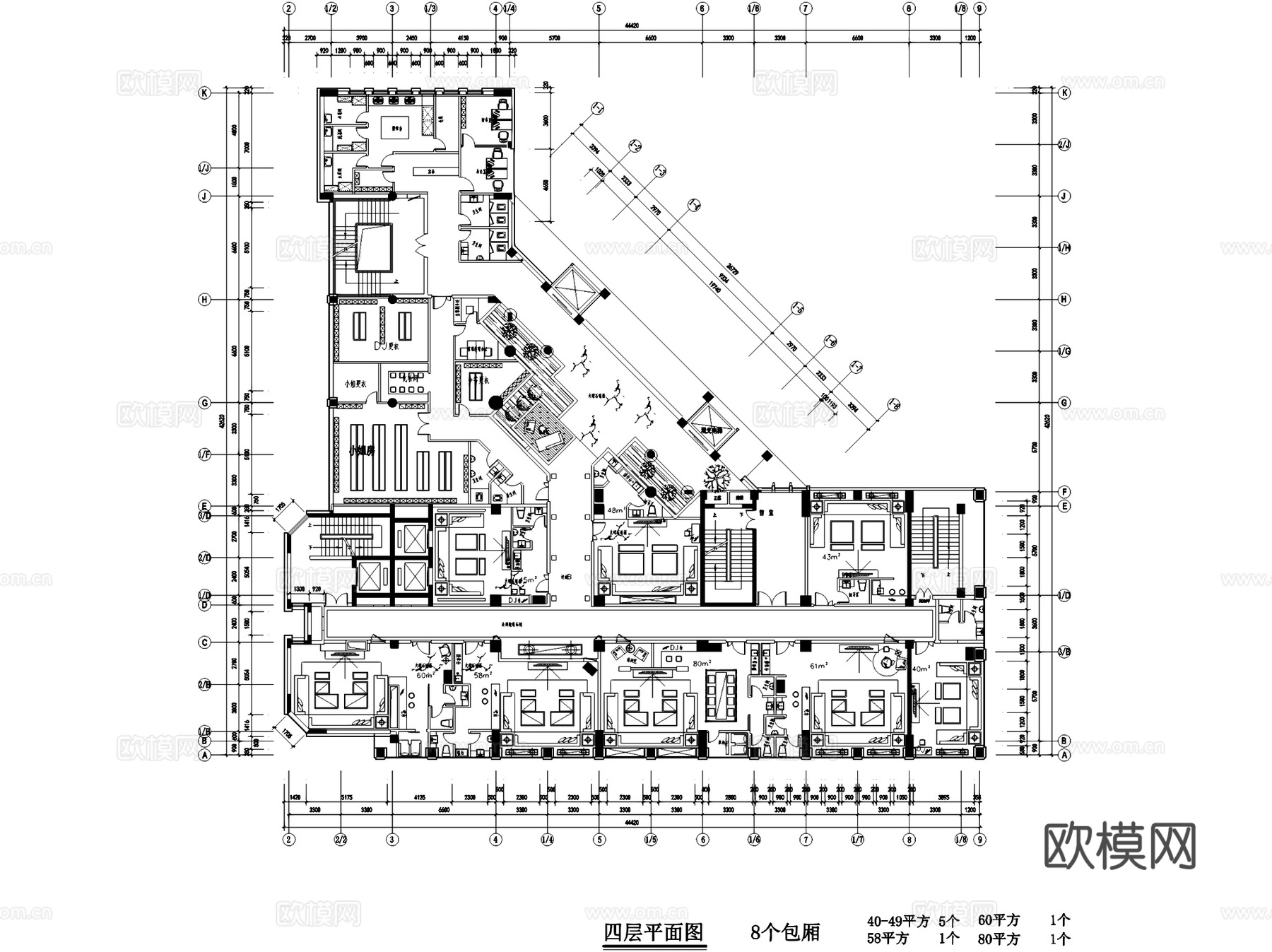 湖州俱乐部会所室内工装平面CAD施工图cad施工图