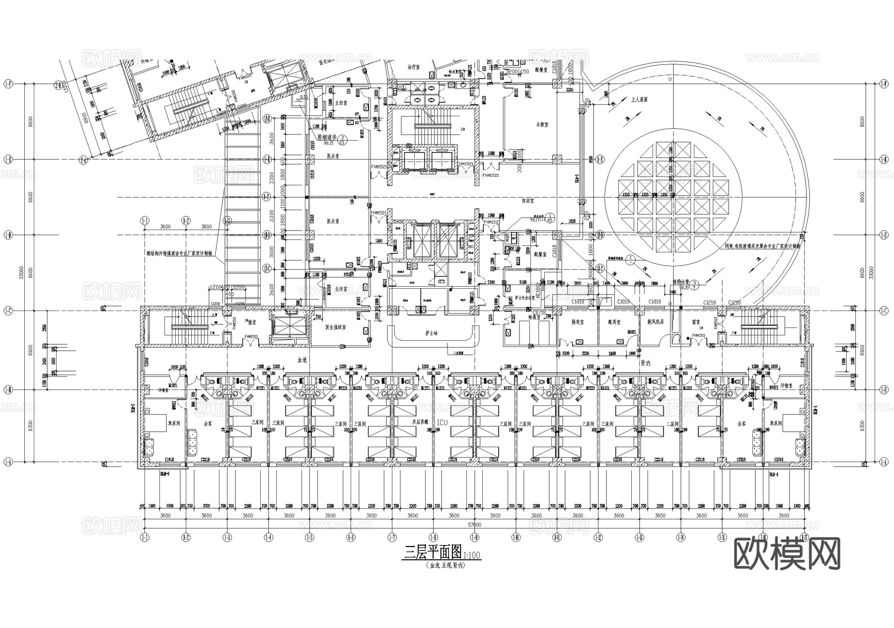 医院病房楼平面图 CAD施工图cad施工图