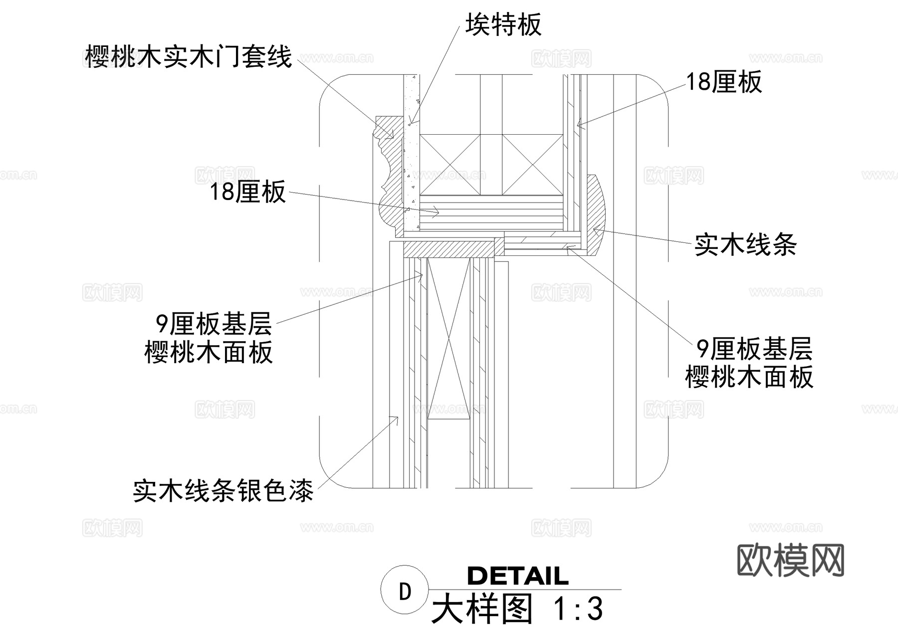 樱桃木实木门节点 门套线 CAD施工图cad施工图
