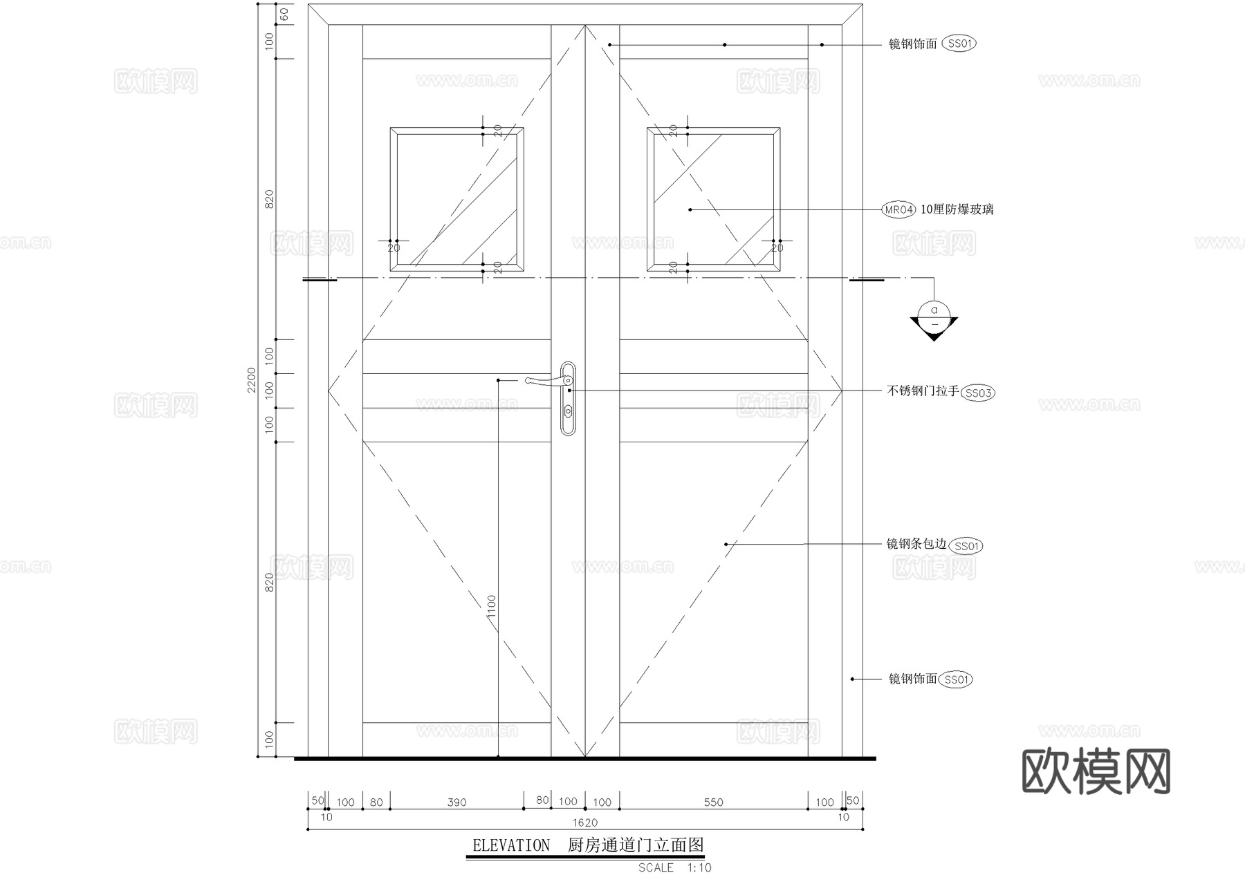 消防通道门 不锈钢门节点 CADcad施工图下载（渲染图8）