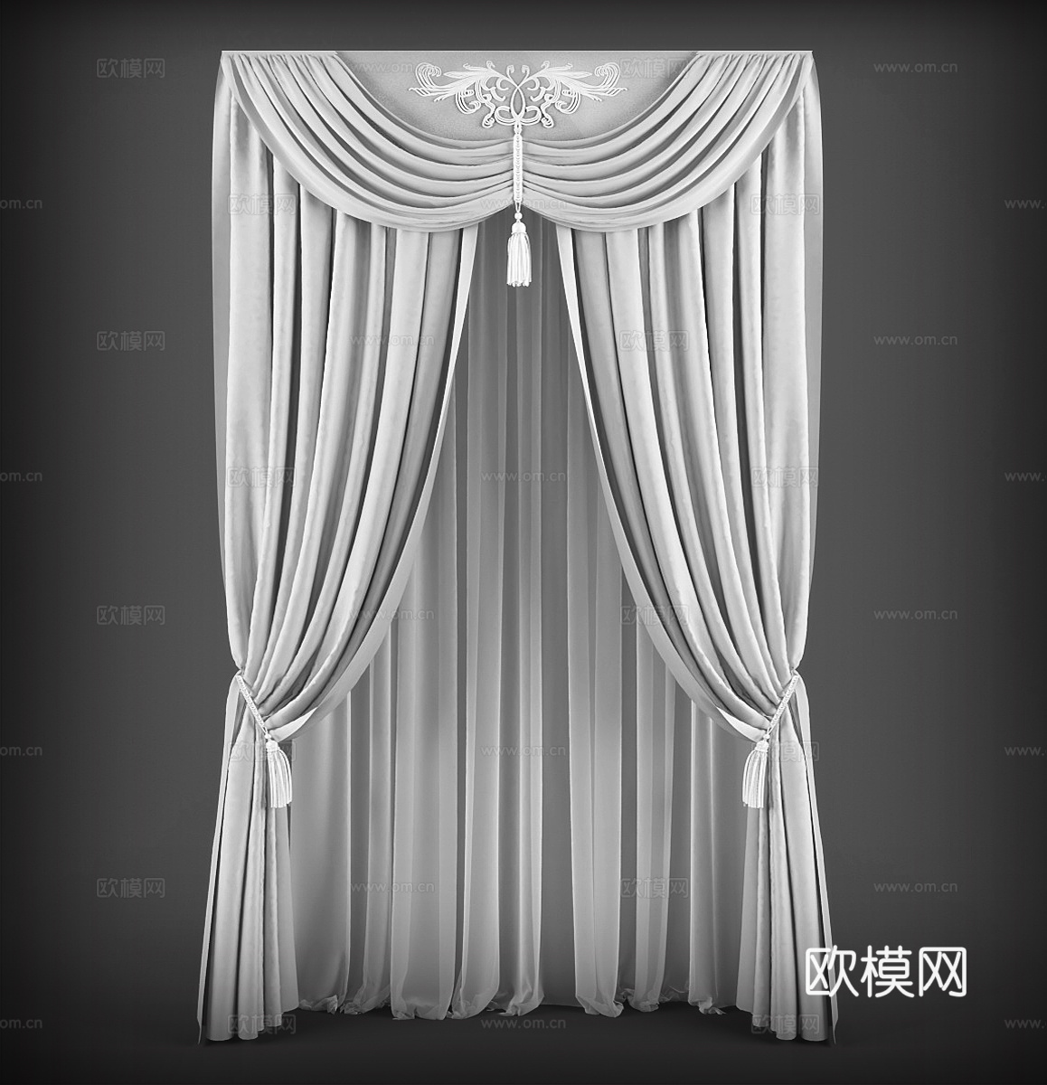 欧式古典窗帘组合3d模型下载（渲染图2）