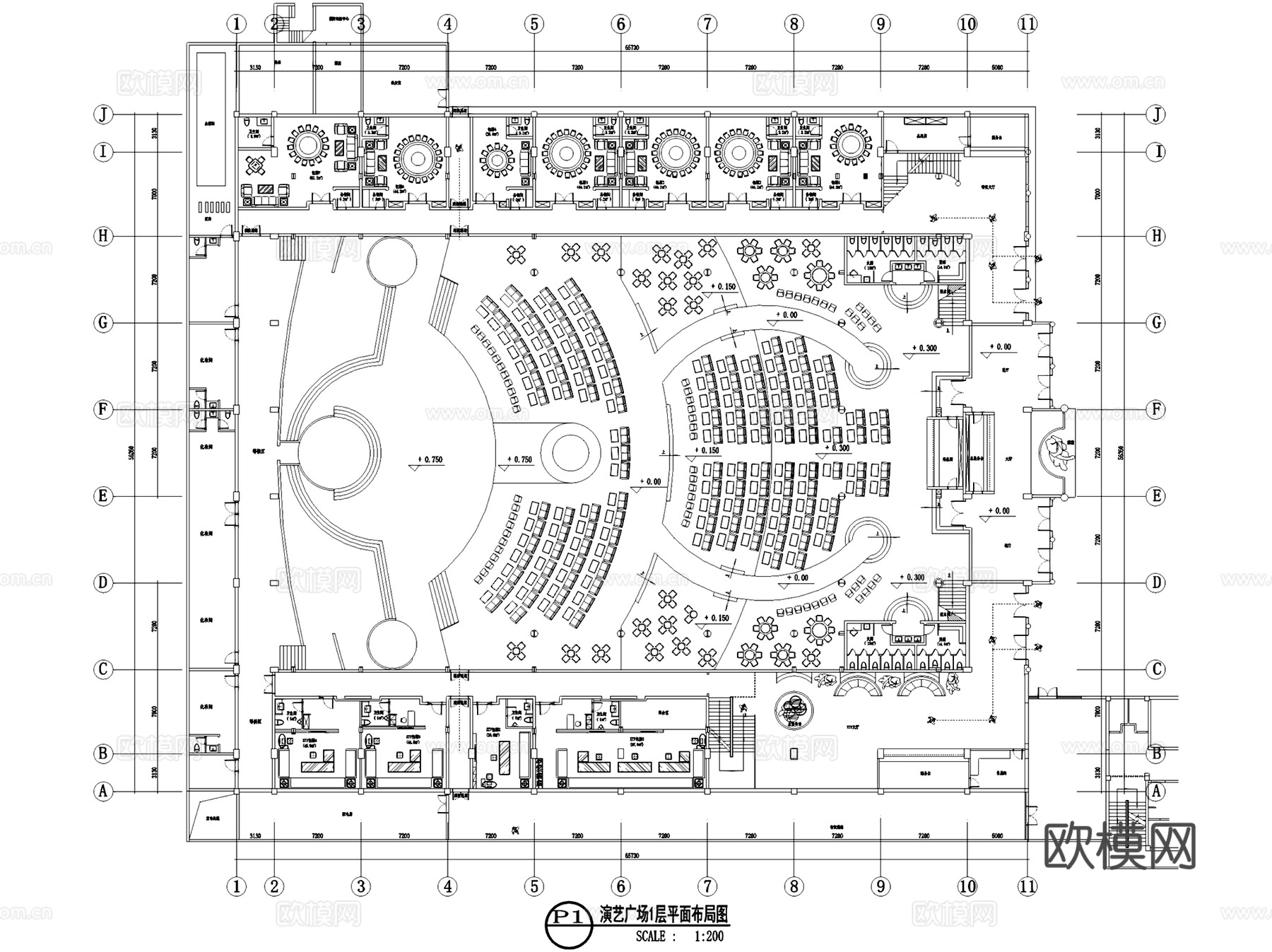 琴港演艺不夜城剧场餐饮KTV室内工装CAD施工图cad施工图