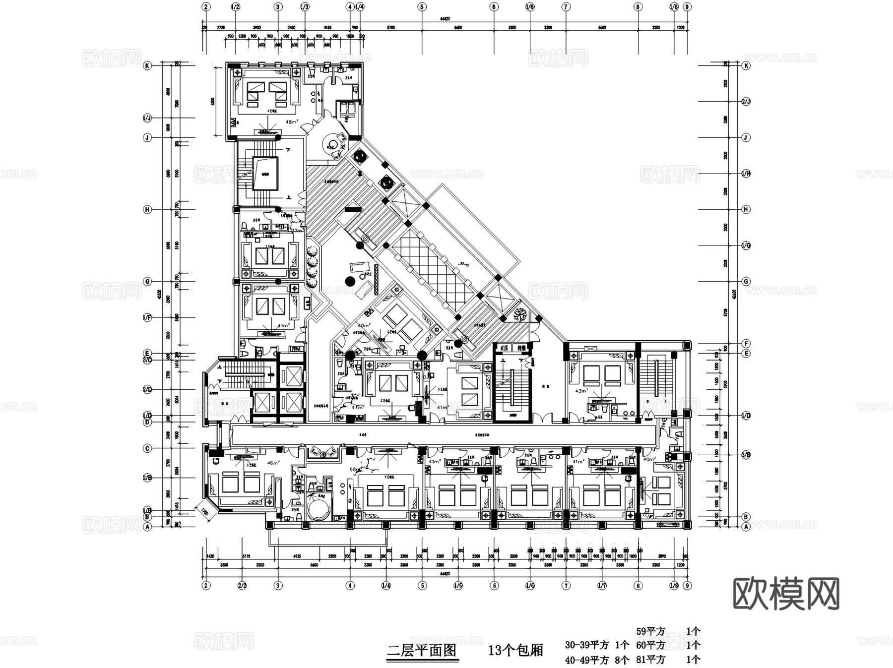 湖州俱乐部会所室内工装平面CAD施工图cad施工图