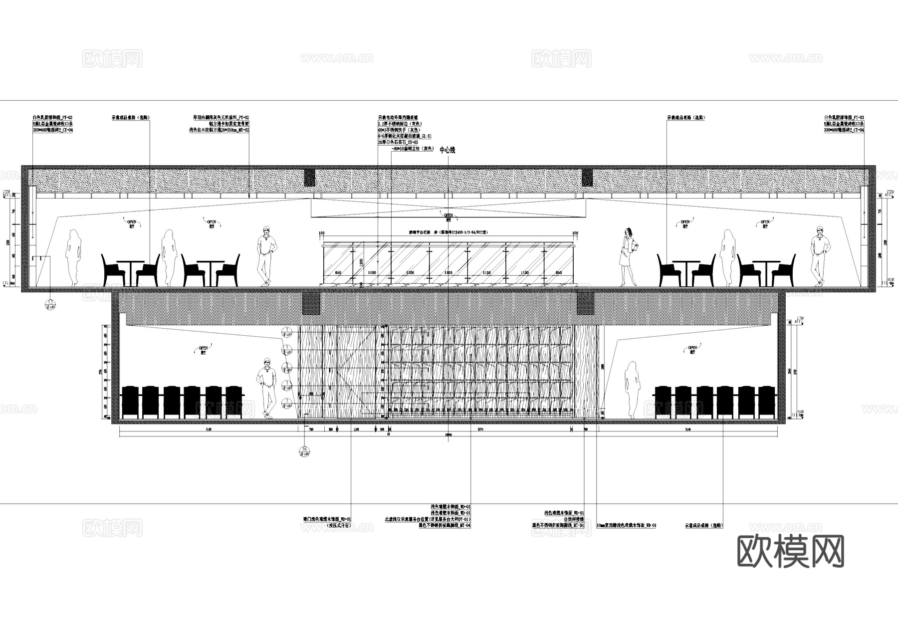 二层图书馆室内工装CAD施工图cad施工图下载（渲染图6）