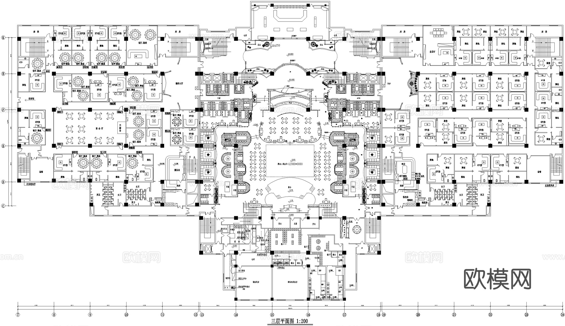酒店娱乐城平顶面舞池舞厅舞台游泳池KTV饭厅棋牌室宴会厅包厢cad施工图下载（渲染图1）