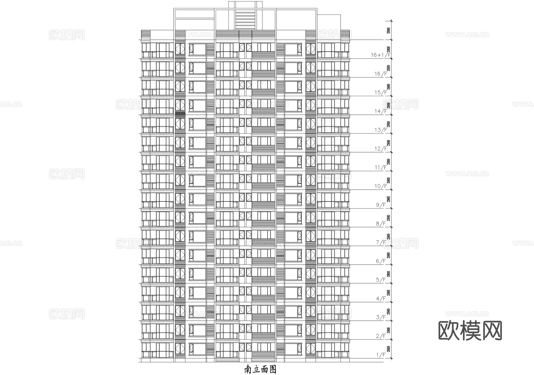 高层住宅楼 两梯四户两室两厅三室两厅 顶层跃层户型图 CADcad施工图
