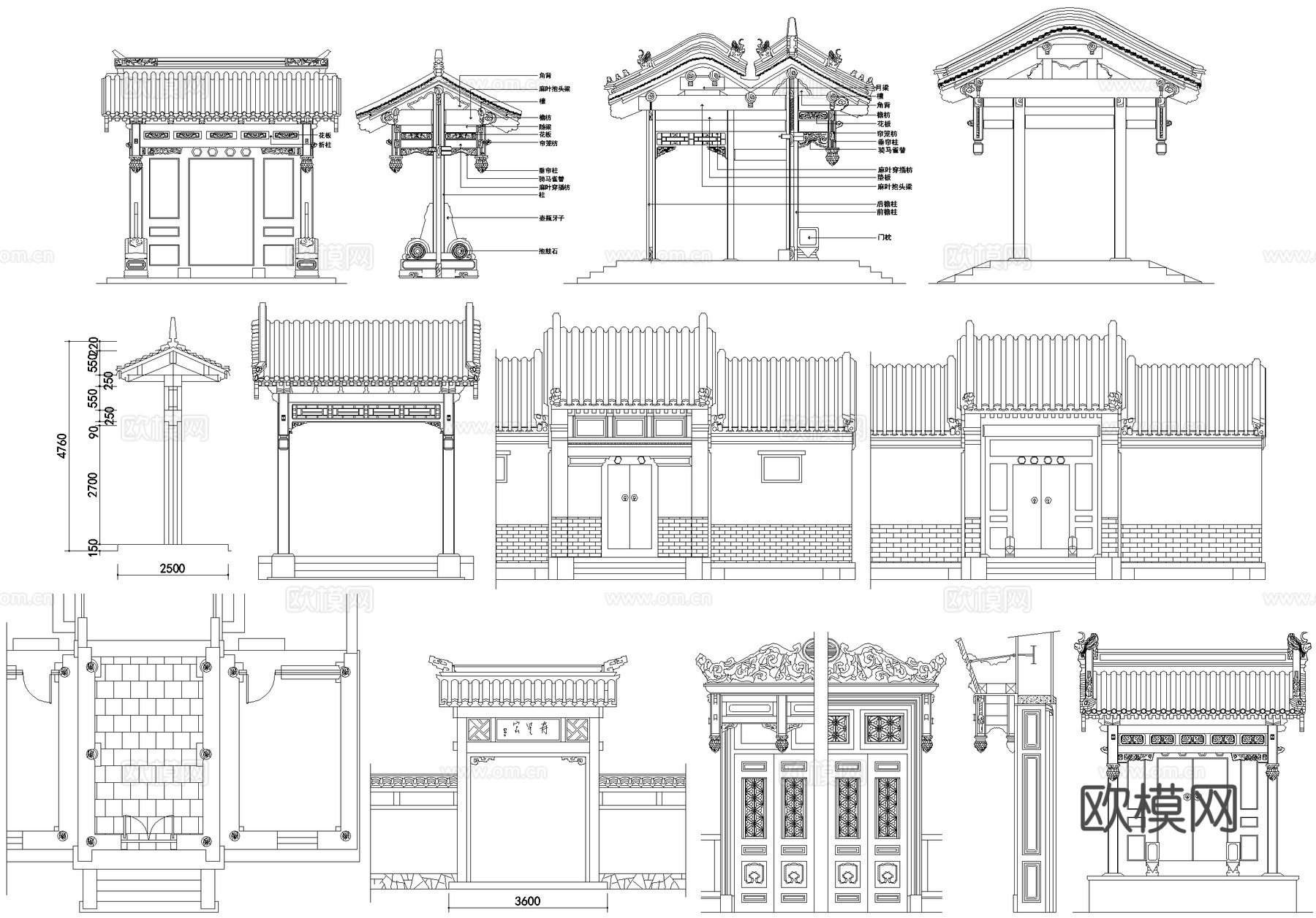 中式门头 大门 门楼 垂花门 古建筑 CAD施工图cad施工图下载