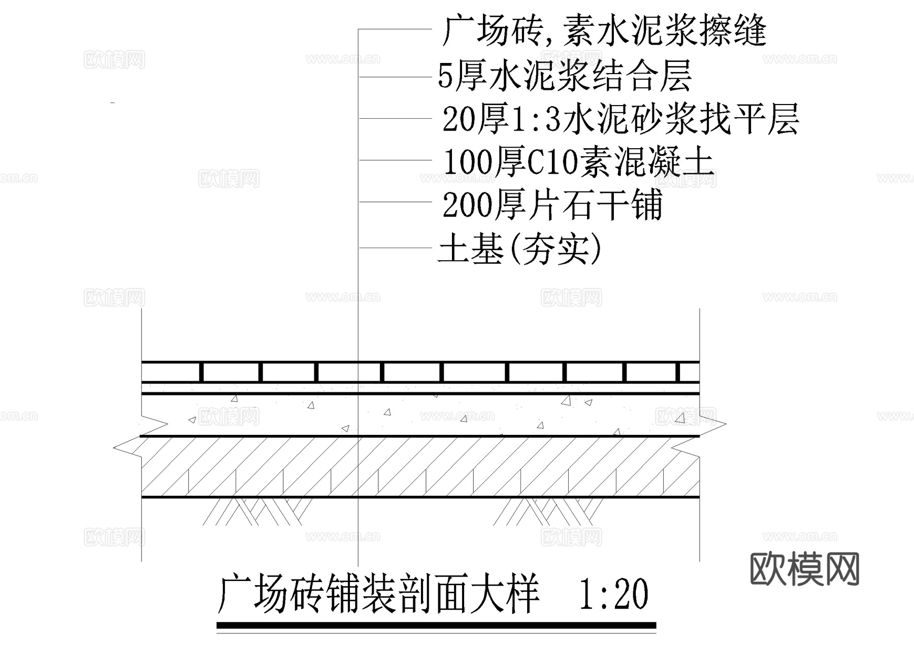广场铺装 嵌草铺装 青石板卵石路 园路 铺地 CAD施工图cad施工图下载（渲染图3）