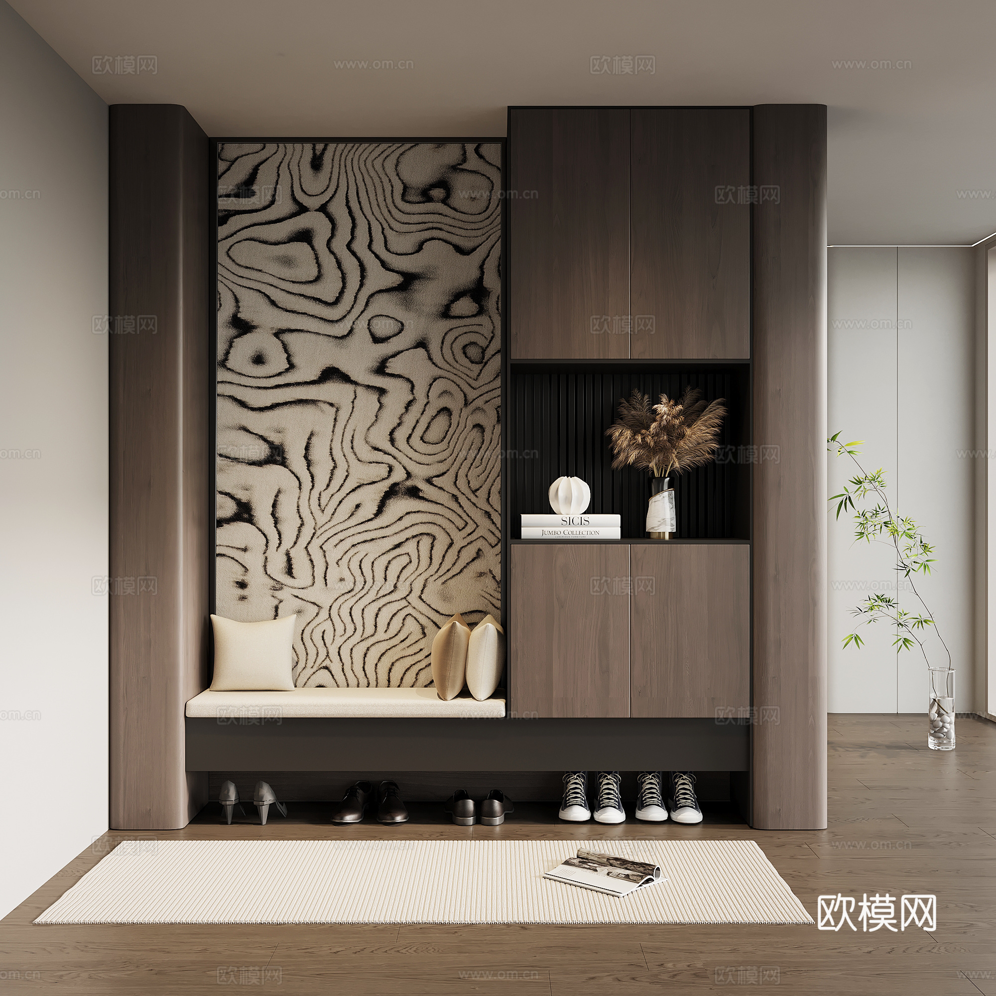 现代意式玄关 隔断 鞋柜su模型