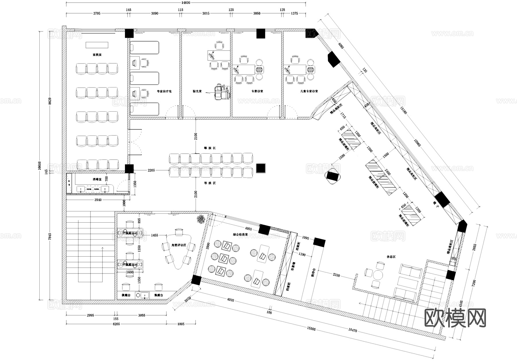 眼科眼镜店室内工装平面图cad施工图