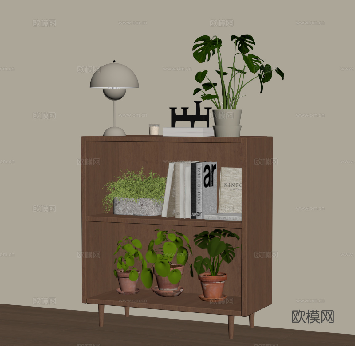 现代中古花架 置物架 绿植su模型