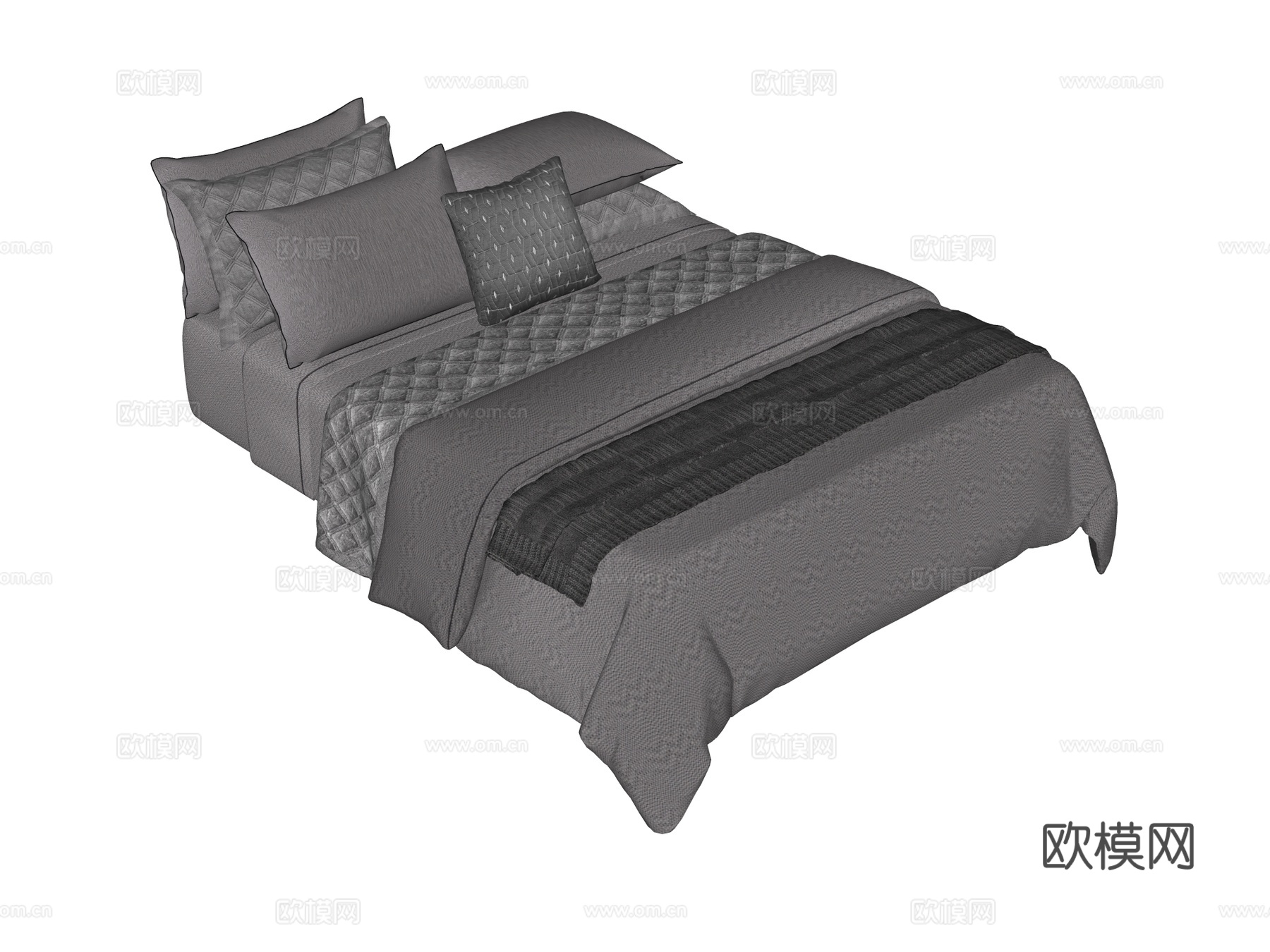 床 双人床 床上四件套su模型
