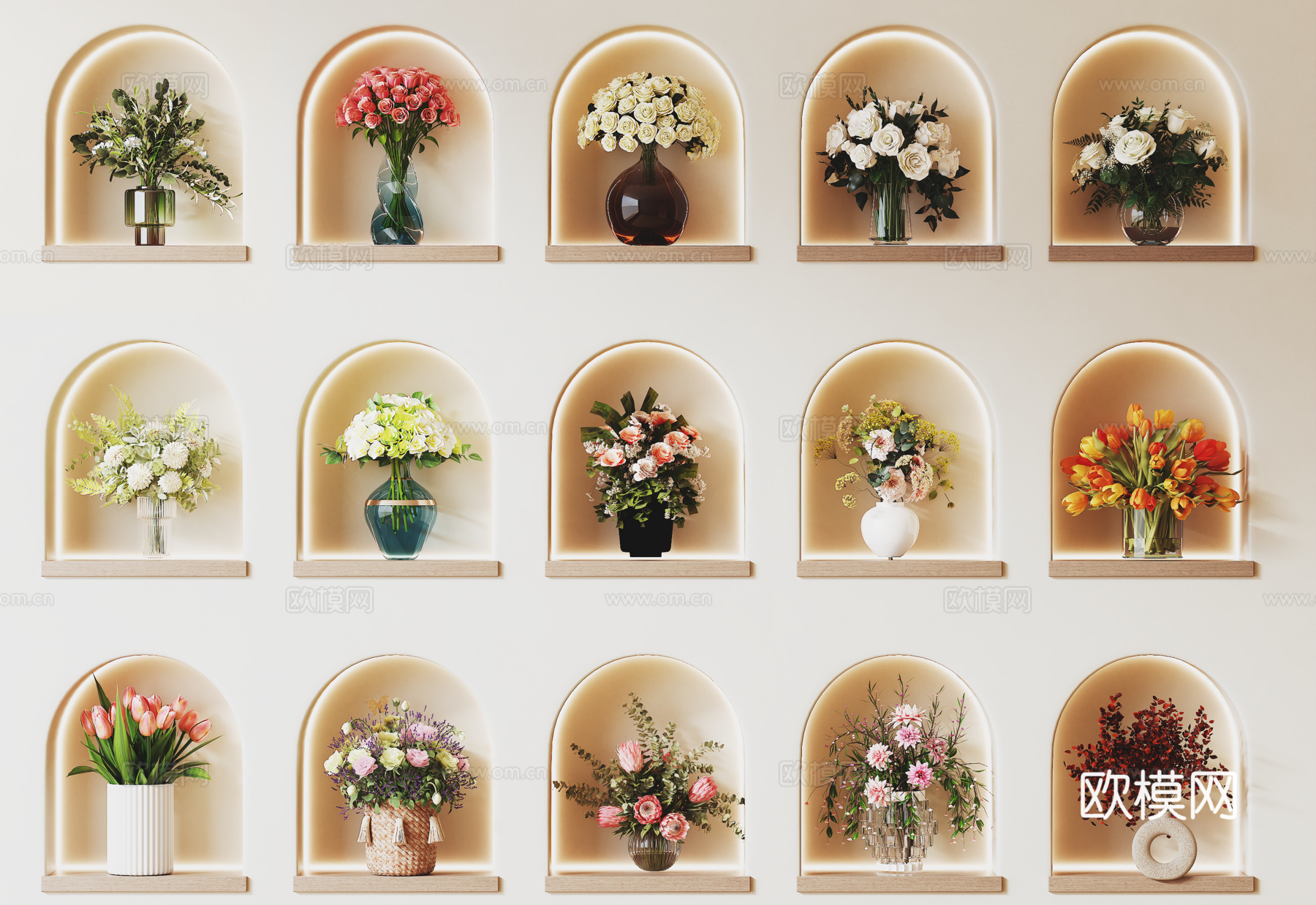 奶油风现代花卉su模型