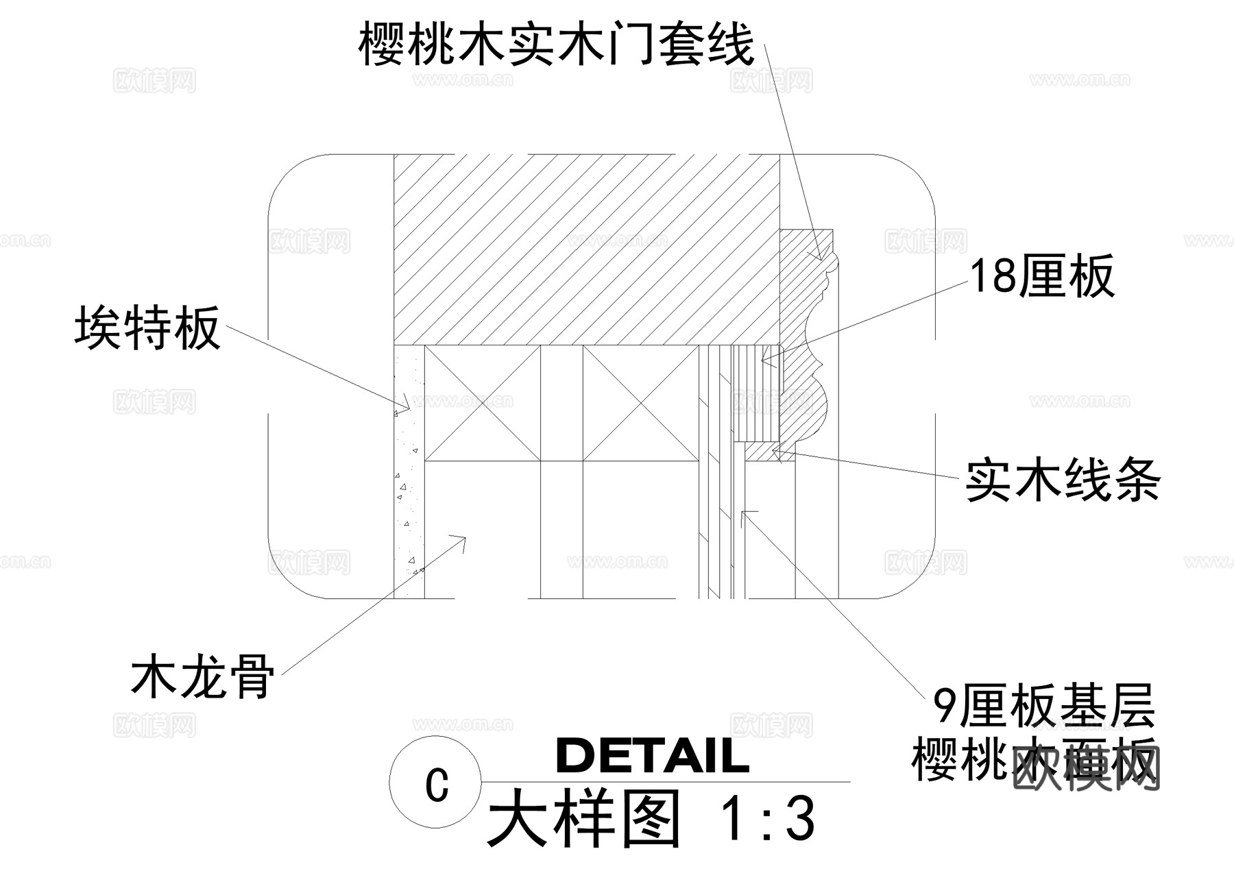 樱桃木实木门节点 门套线 CAD施工图cad施工图