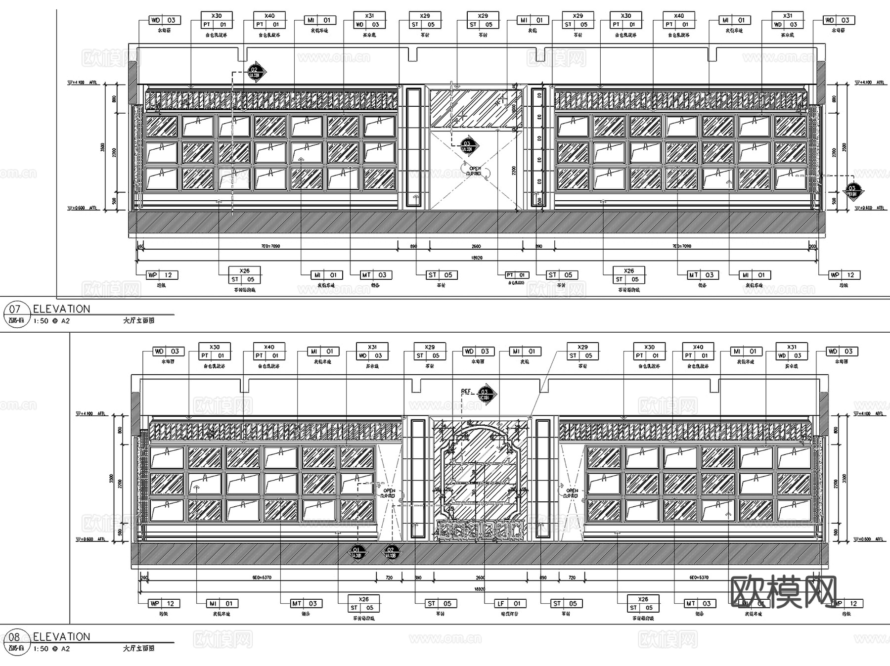 温岭九龙大饭店会所大堂公区室内工装CAD施工图cad施工图