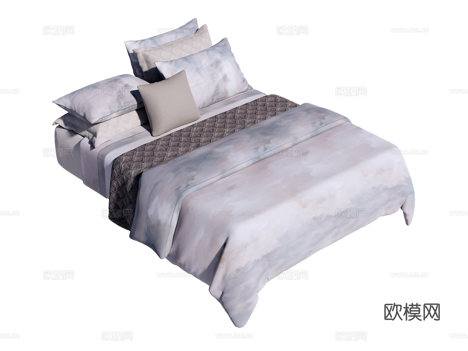 床 双人床 床上四件套su模型