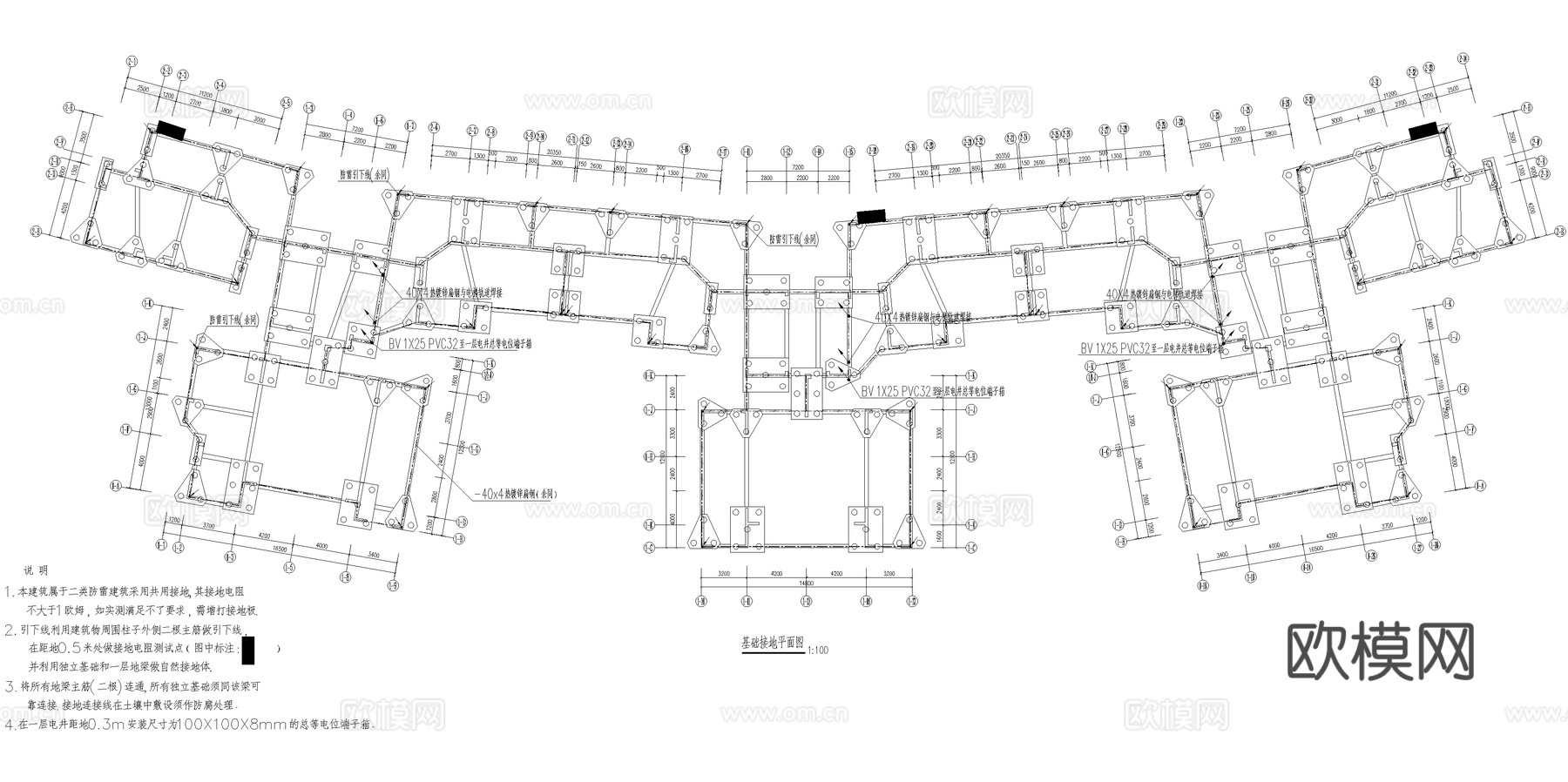 医院宿舍 建筑电气 弱电图 系统图 基础接地防雷消防 CADcad施工图下载（渲染图5）