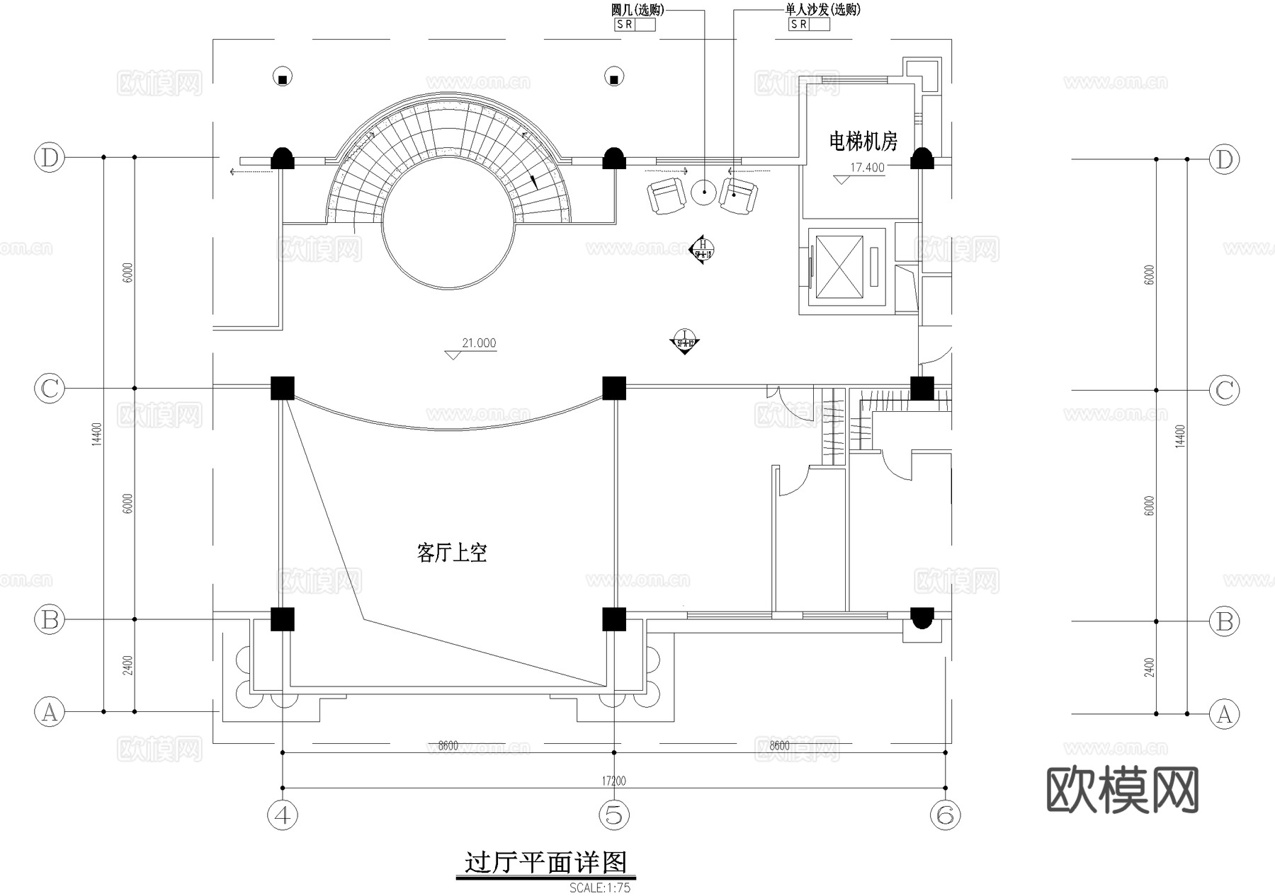 别墅客厅 挑空 过厅 CAD施工图cad施工图
