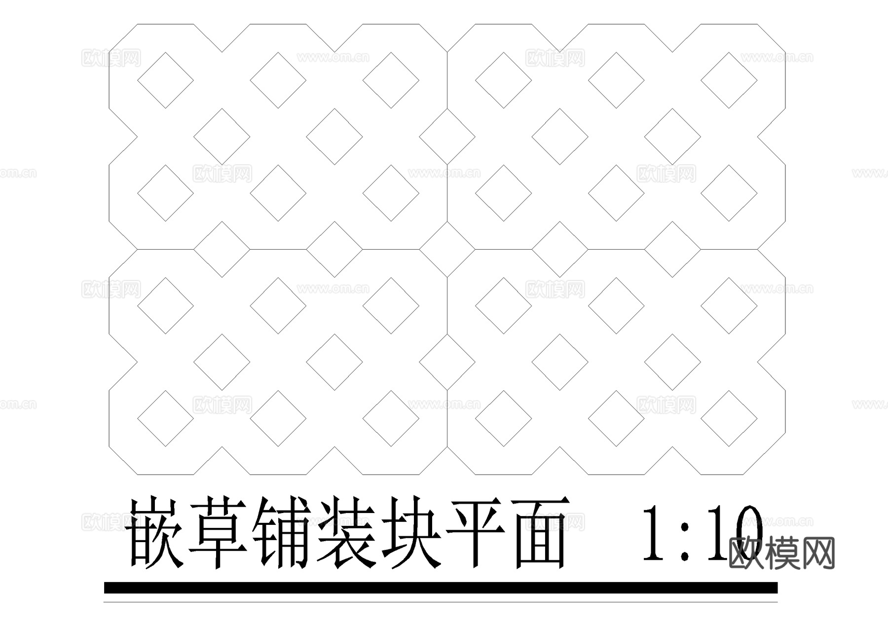 广场铺装 嵌草铺装 青石板卵石路 园路 铺地 CAD施工图cad施工图下载（渲染图4）