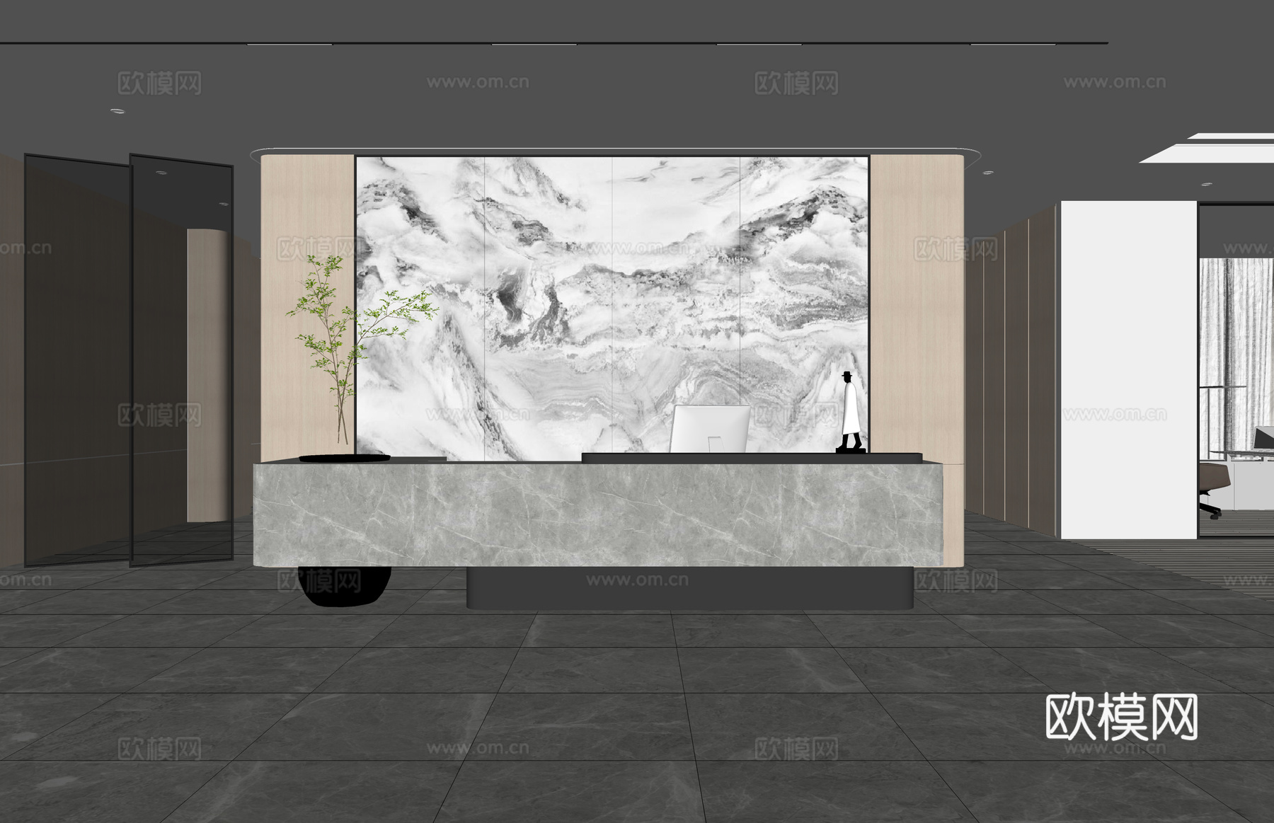 公司前台 接待 展厅 办公空间su模型