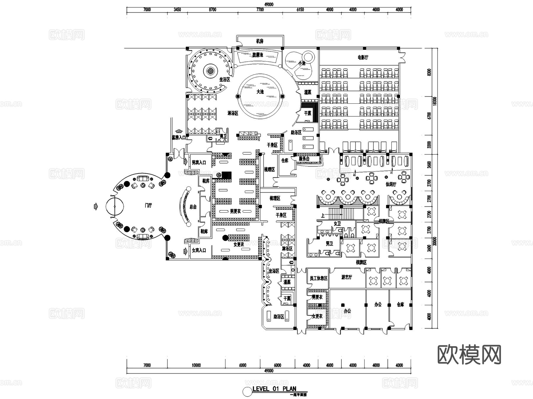 影帝天池之星宾馆洗浴中心室内工装CAD施工图cad施工图
