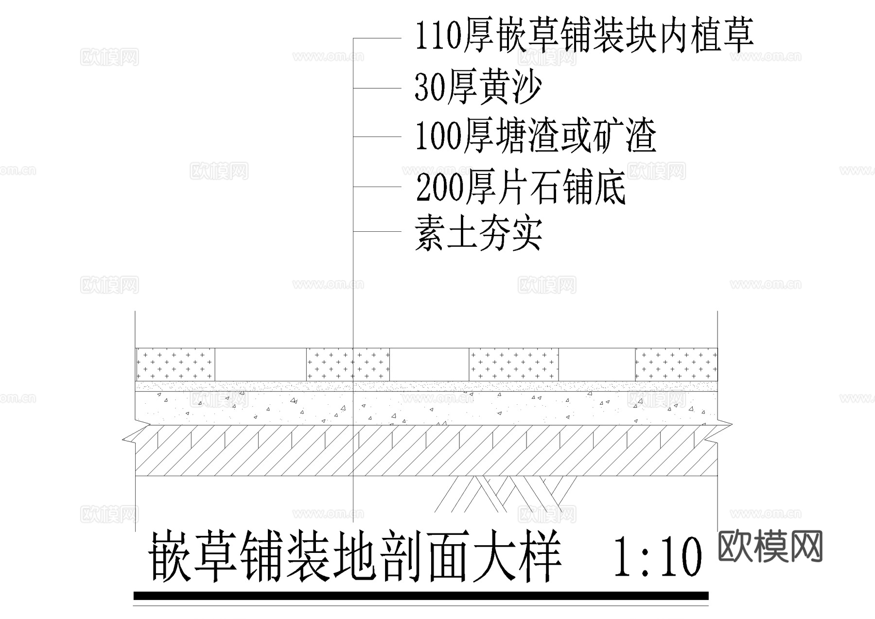 广场铺装 嵌草铺装 青石板卵石路 园路 铺地 CAD施工图cad施工图下载（渲染图6）