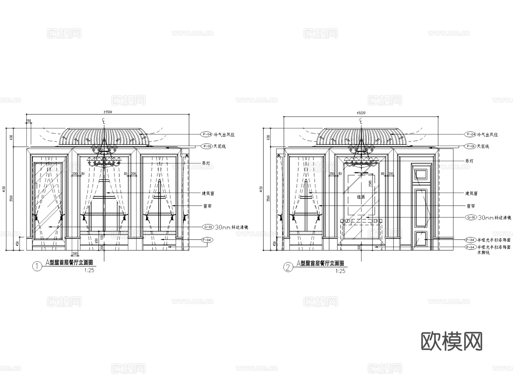 高尔夫球场A型二层别墅室内家装CAD施工图cad施工图