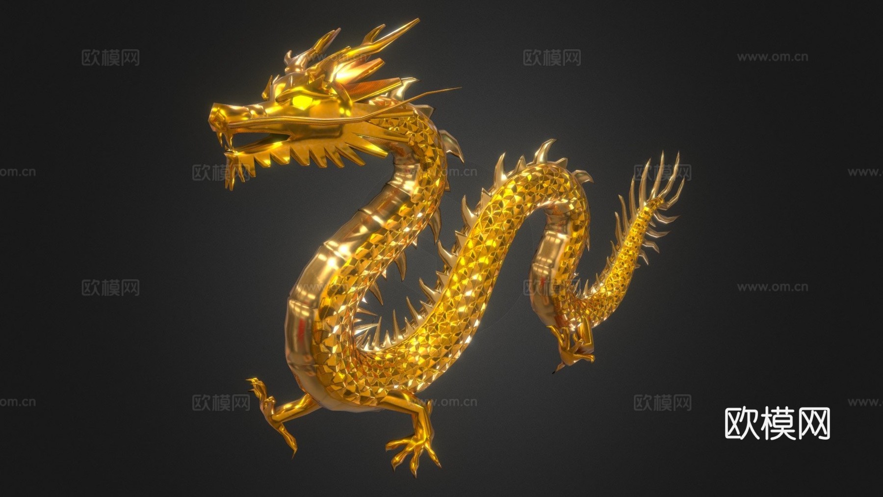 中式黄金龙含PBR工作流程3d模型下载（渲染图1）