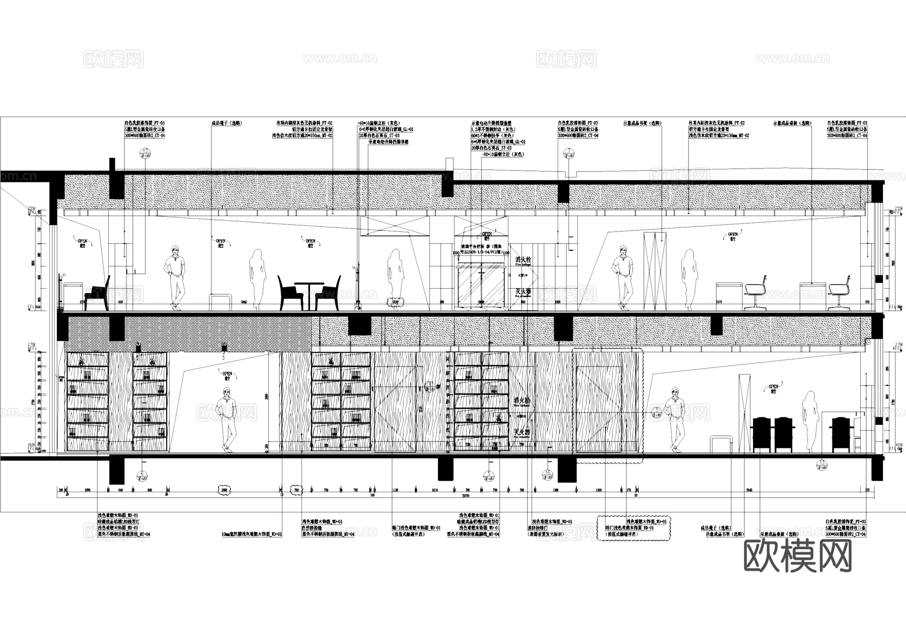 二层图书馆室内工装CAD施工图cad施工图下载（渲染图3）