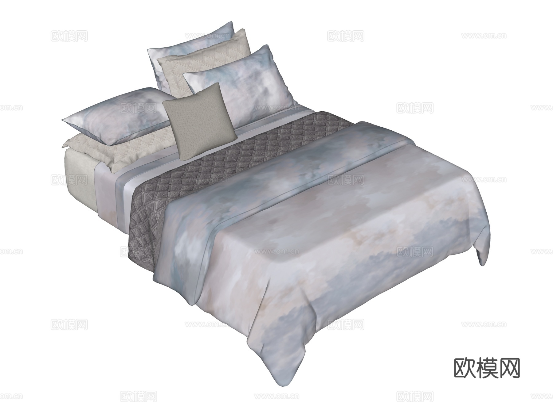 床 双人床 床上四件套su模型