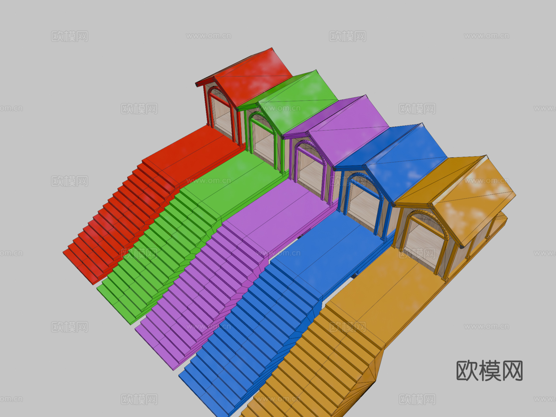 专业鸭子家庭与楼梯3d模型下载（渲染图2）