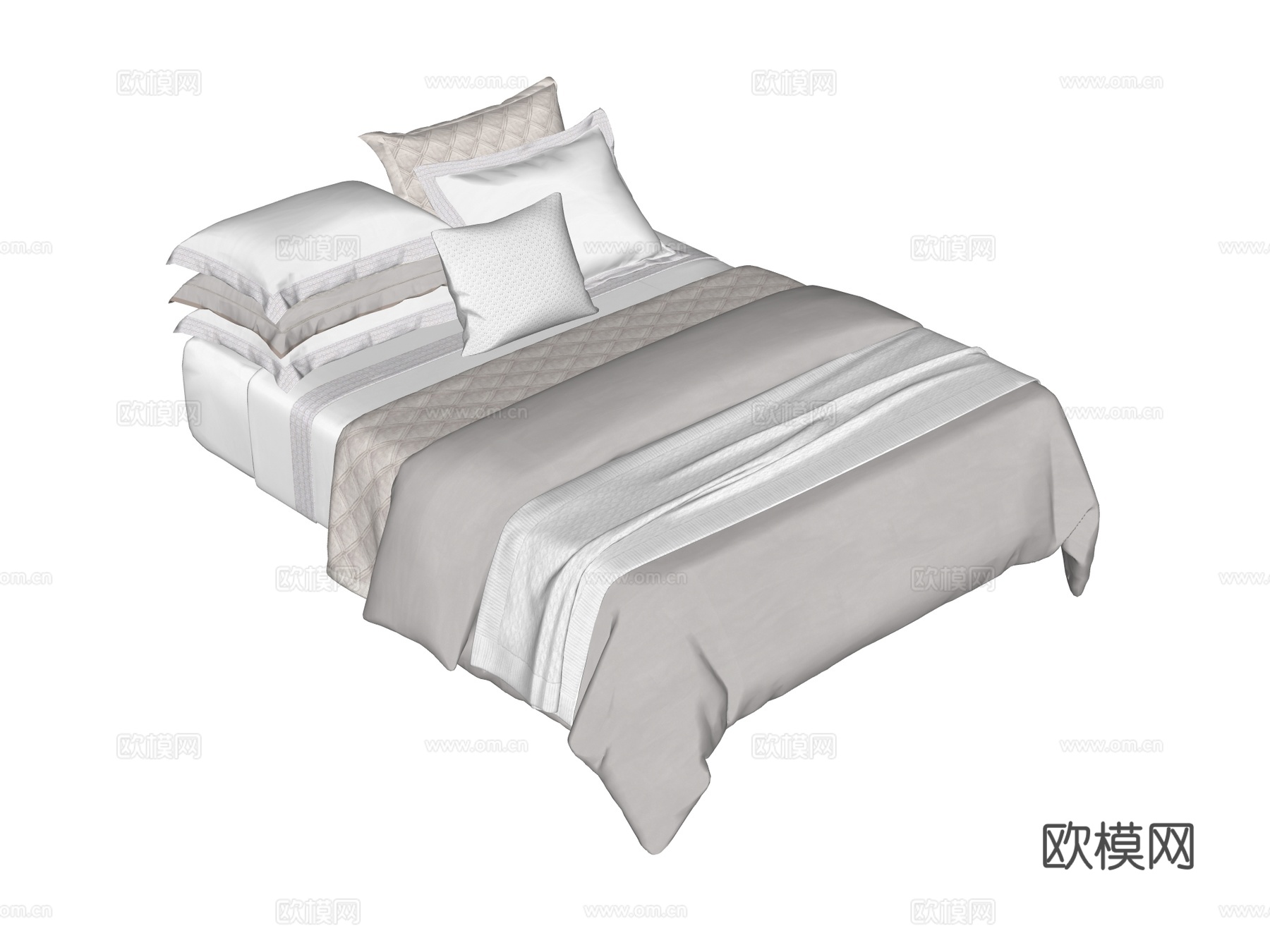 床 双人床 床上四件套su模型