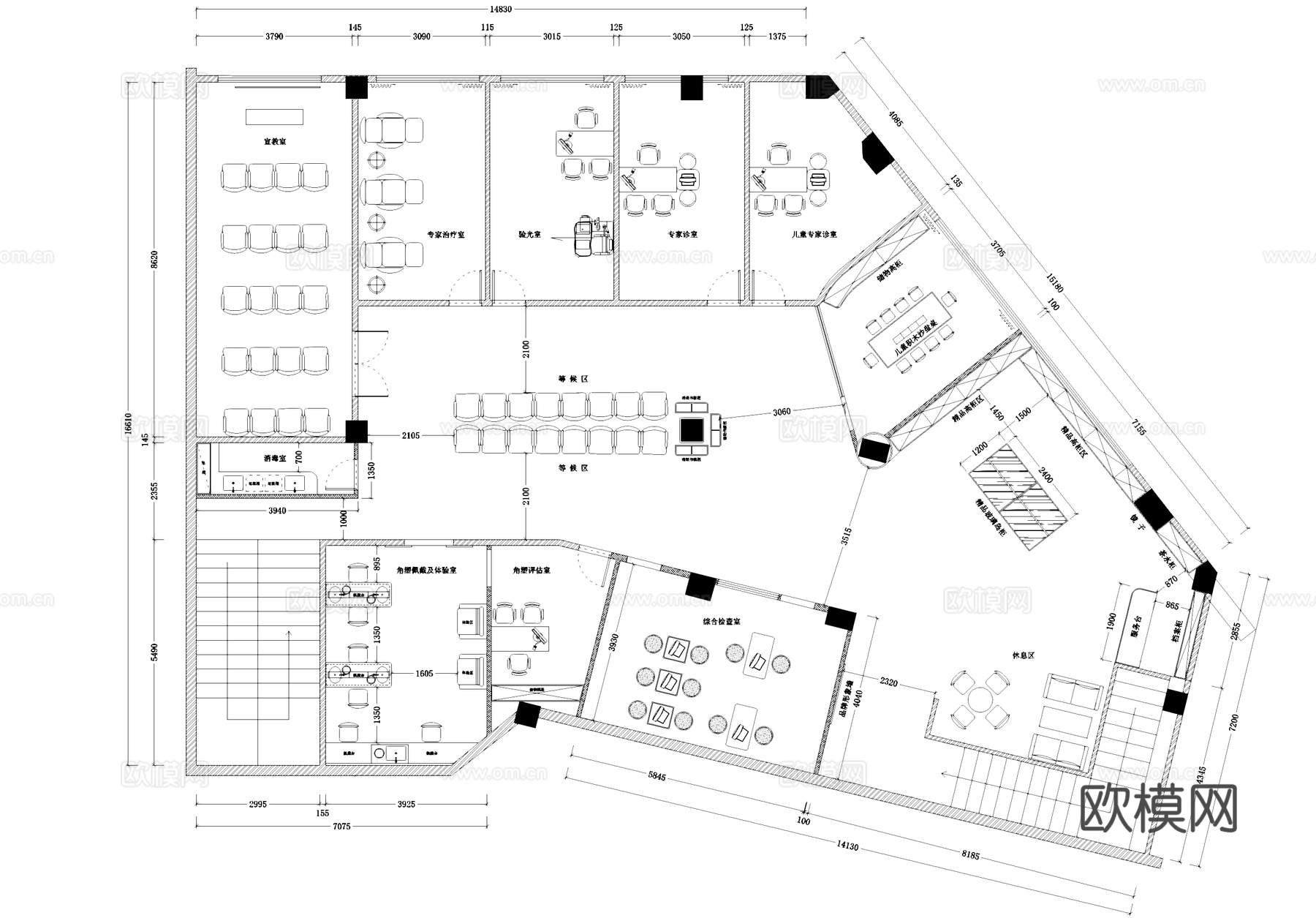 眼科眼镜店室内工装平面图cad施工图