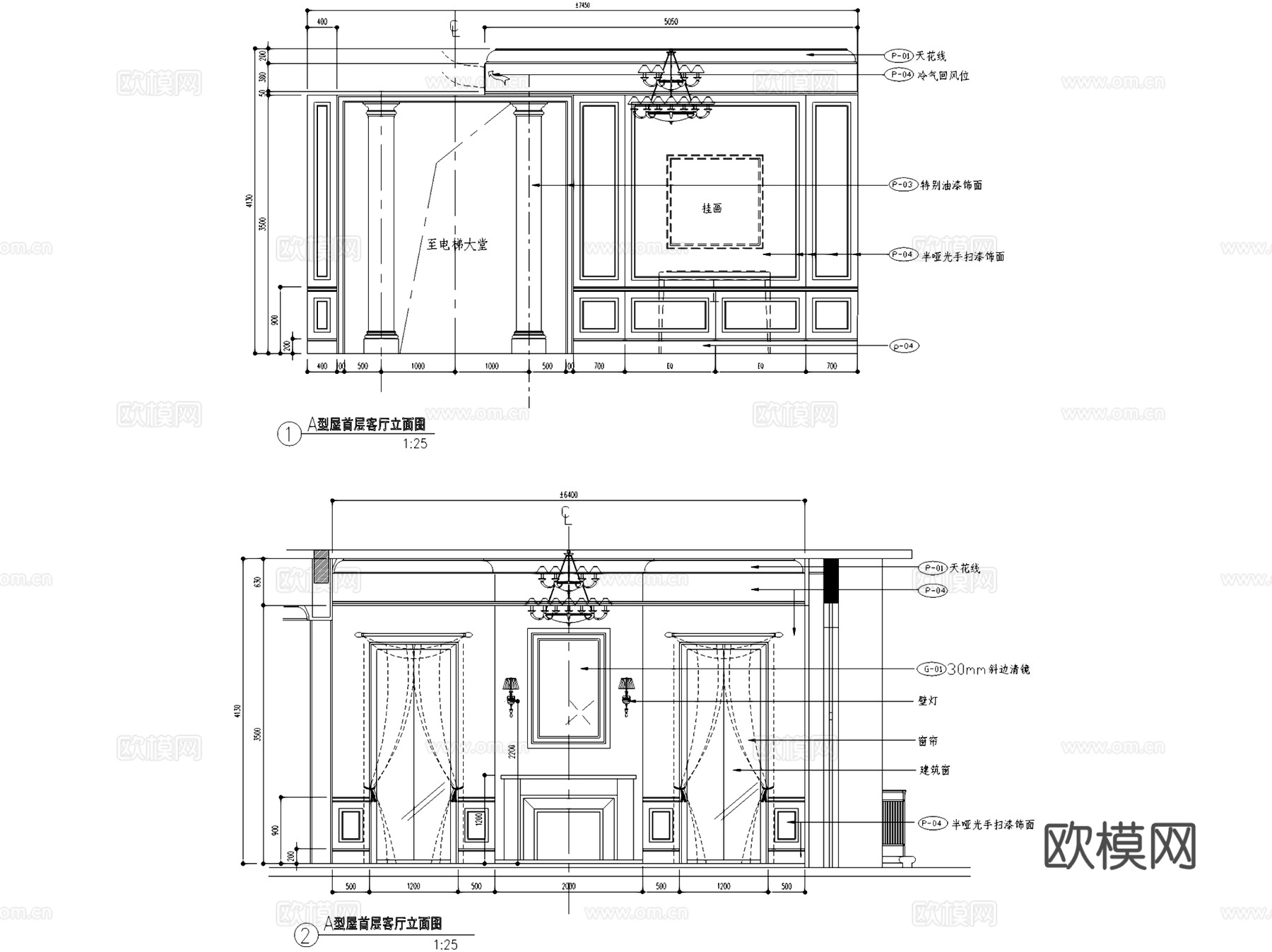 高尔夫球场A型二层别墅室内家装CAD施工图cad施工图