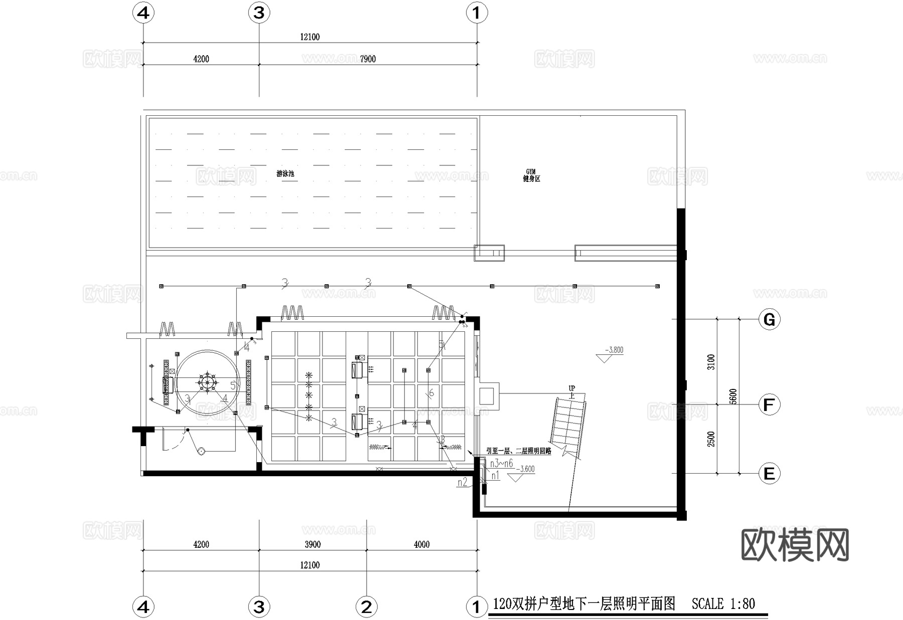 二层双拼别墅电气图弱电图照明插座平面图配电箱系统图CADcad施工图下载（渲染图8）