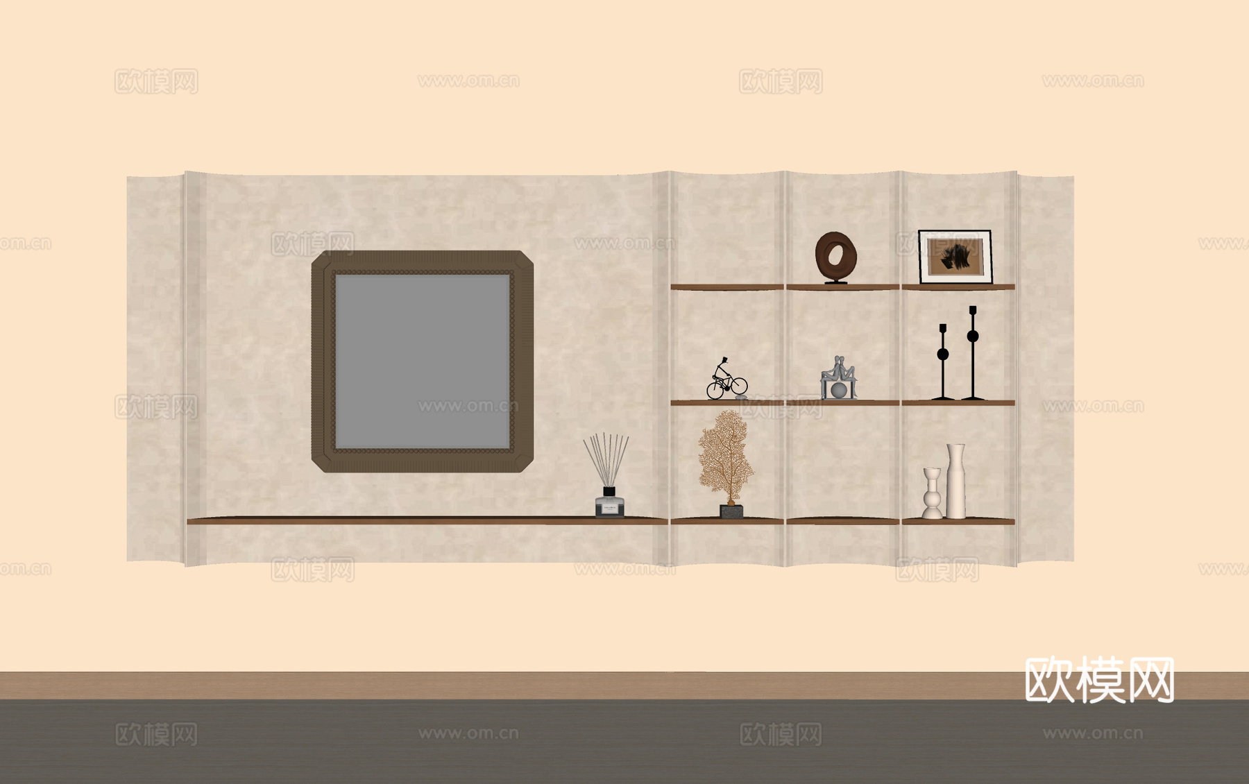现代装饰架 置物架 展示架 书架 装饰镜 镜子 饰品摆件su模型